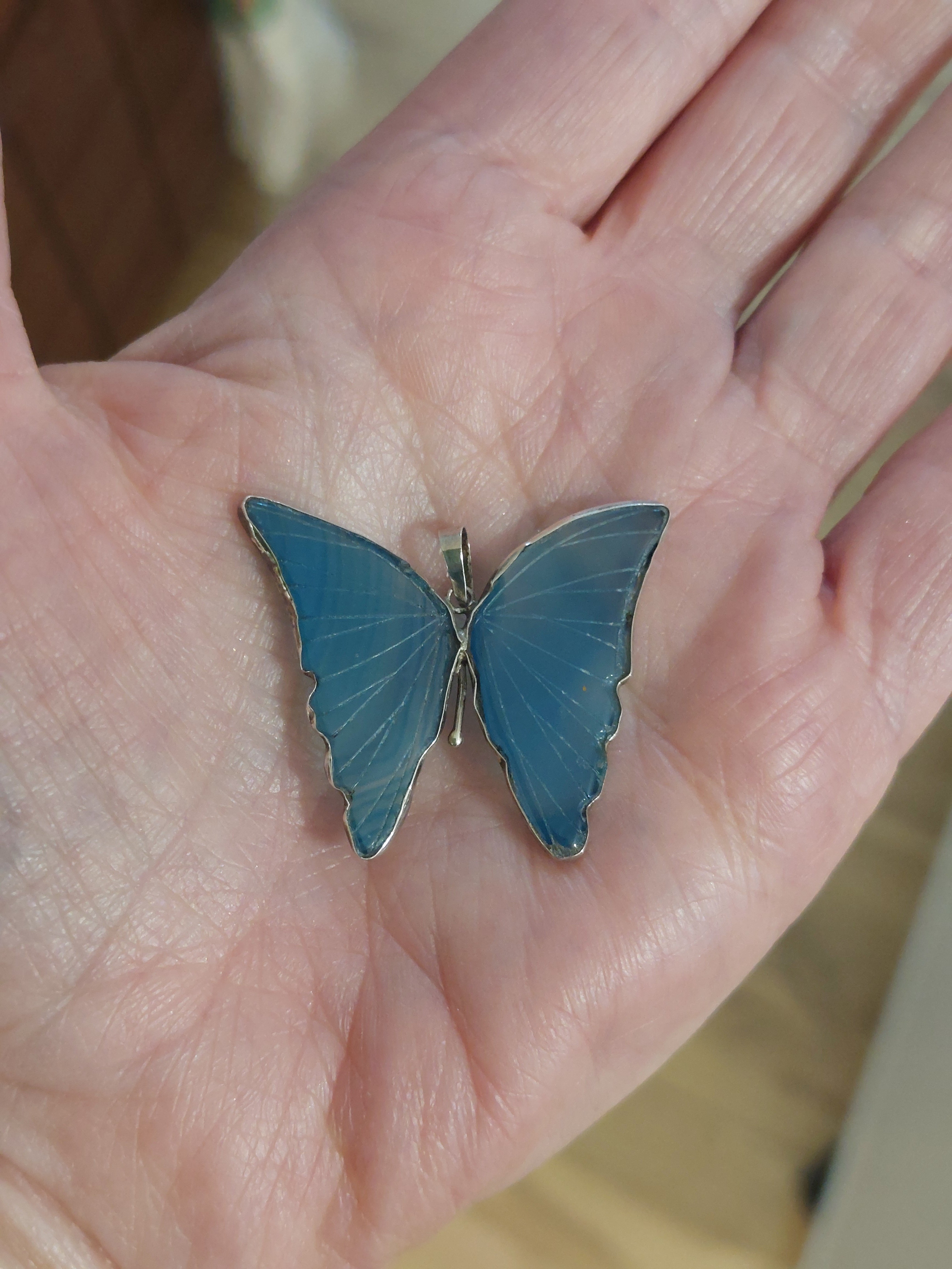 Blue Agate Butterfly Pendant - 925 Sterling Silver