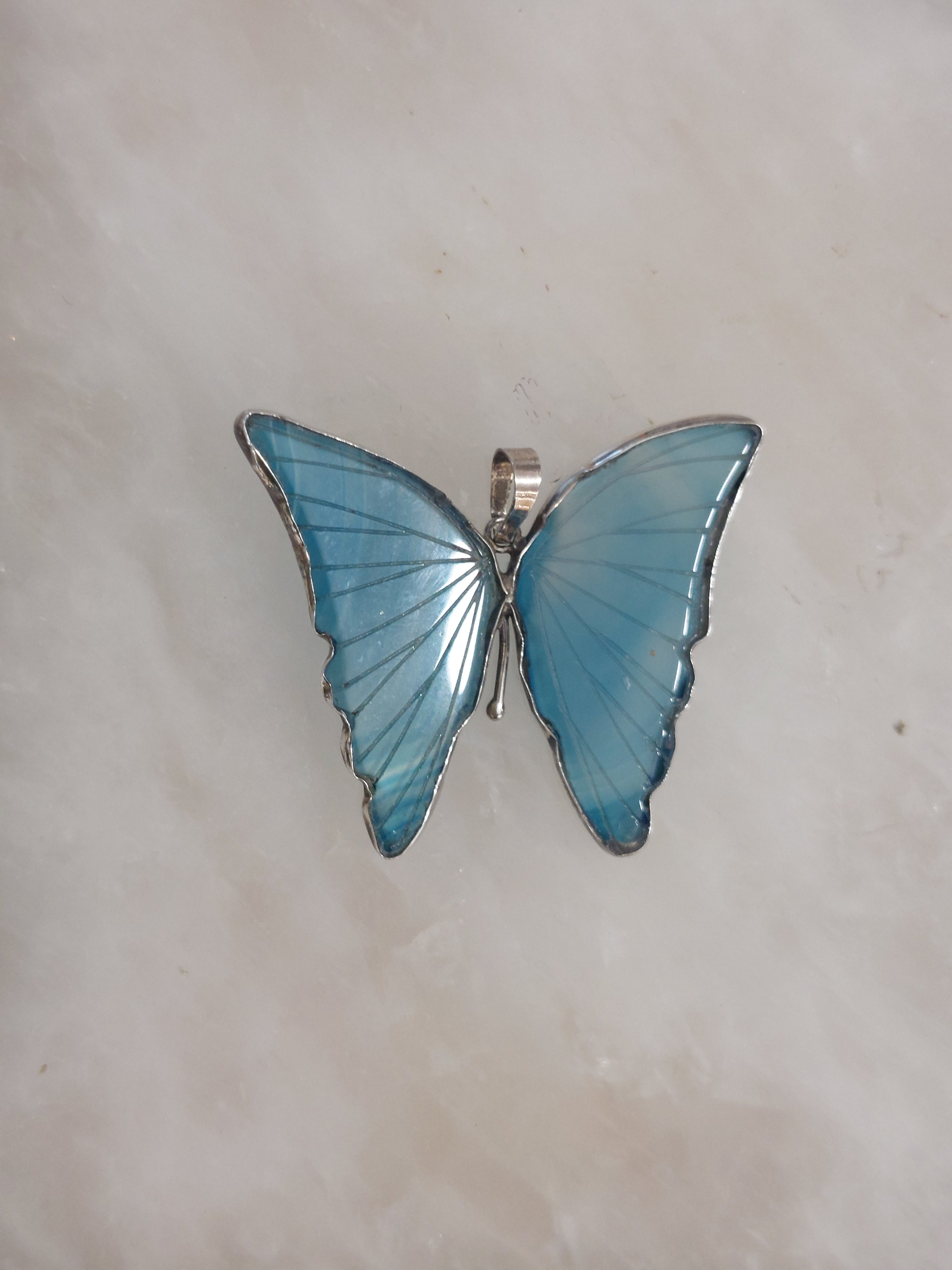 Blue Agate Butterfly Pendant - 925 Sterling Silver