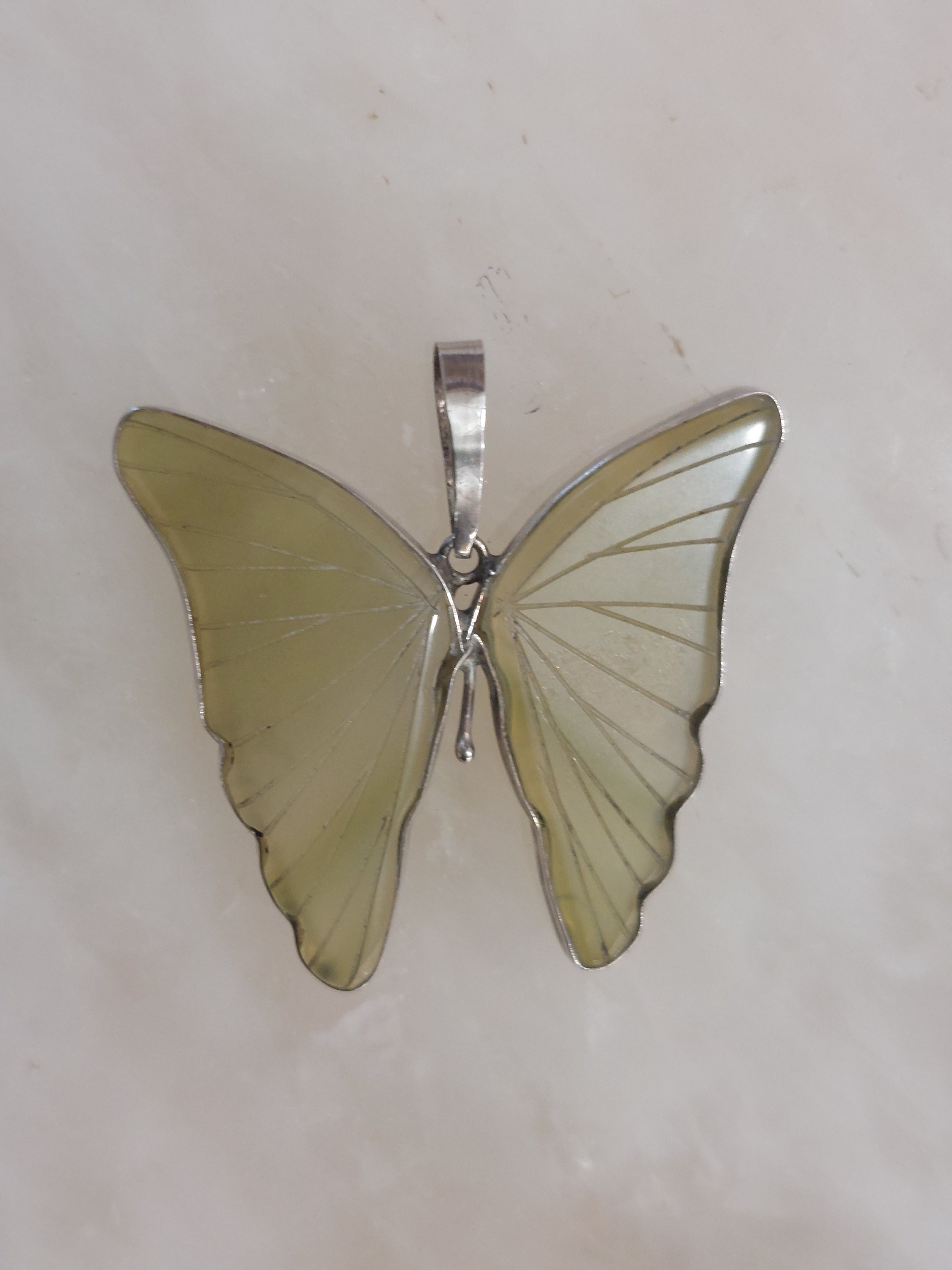 Green Agate Butterfly Pendant - 925 Sterling Silver