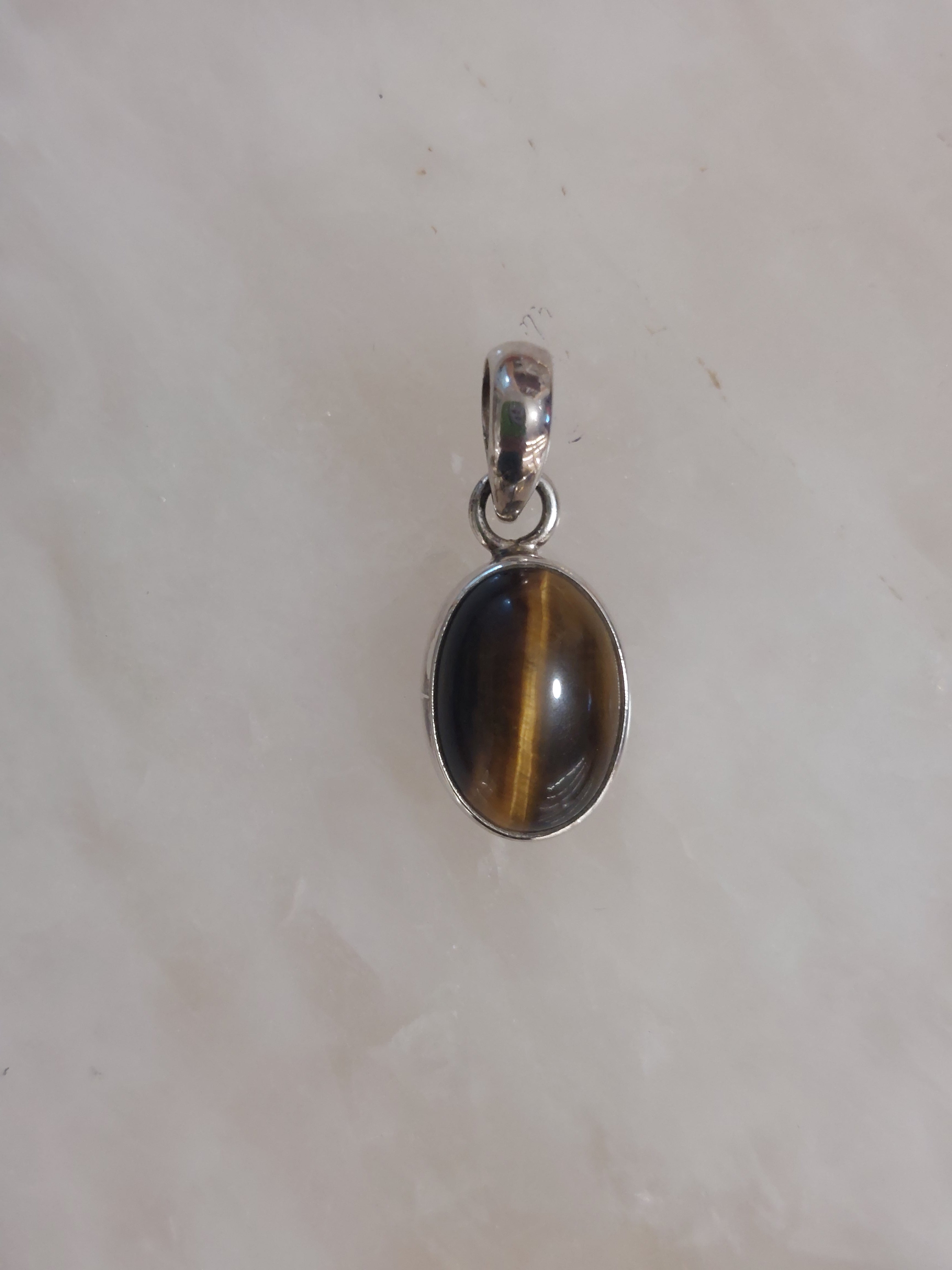 Tiger Eye Oval Pendant - 925 Sterling Silver