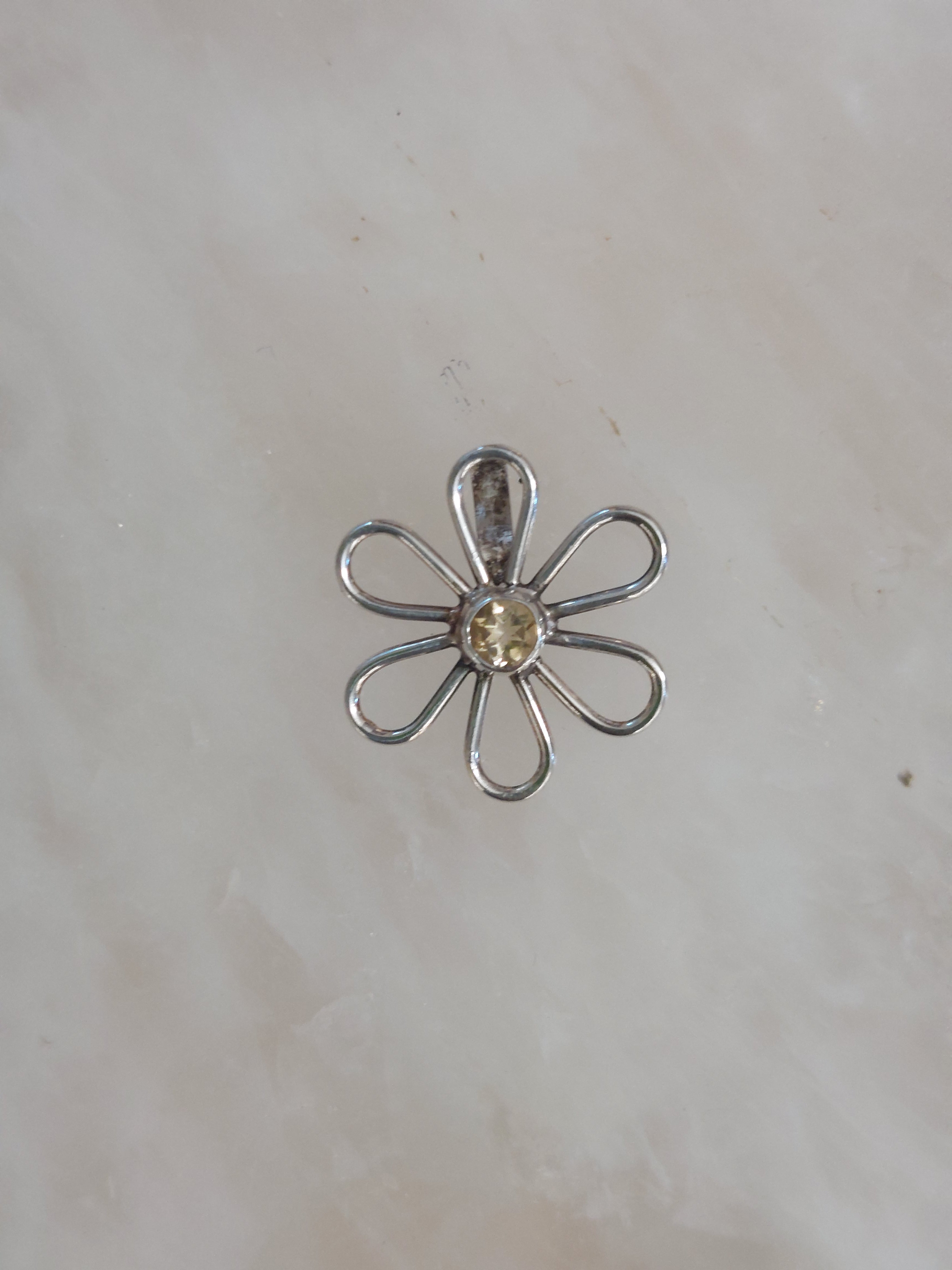 Citrine Faceted Stone Flower Pendant - 925 Sterling Silver