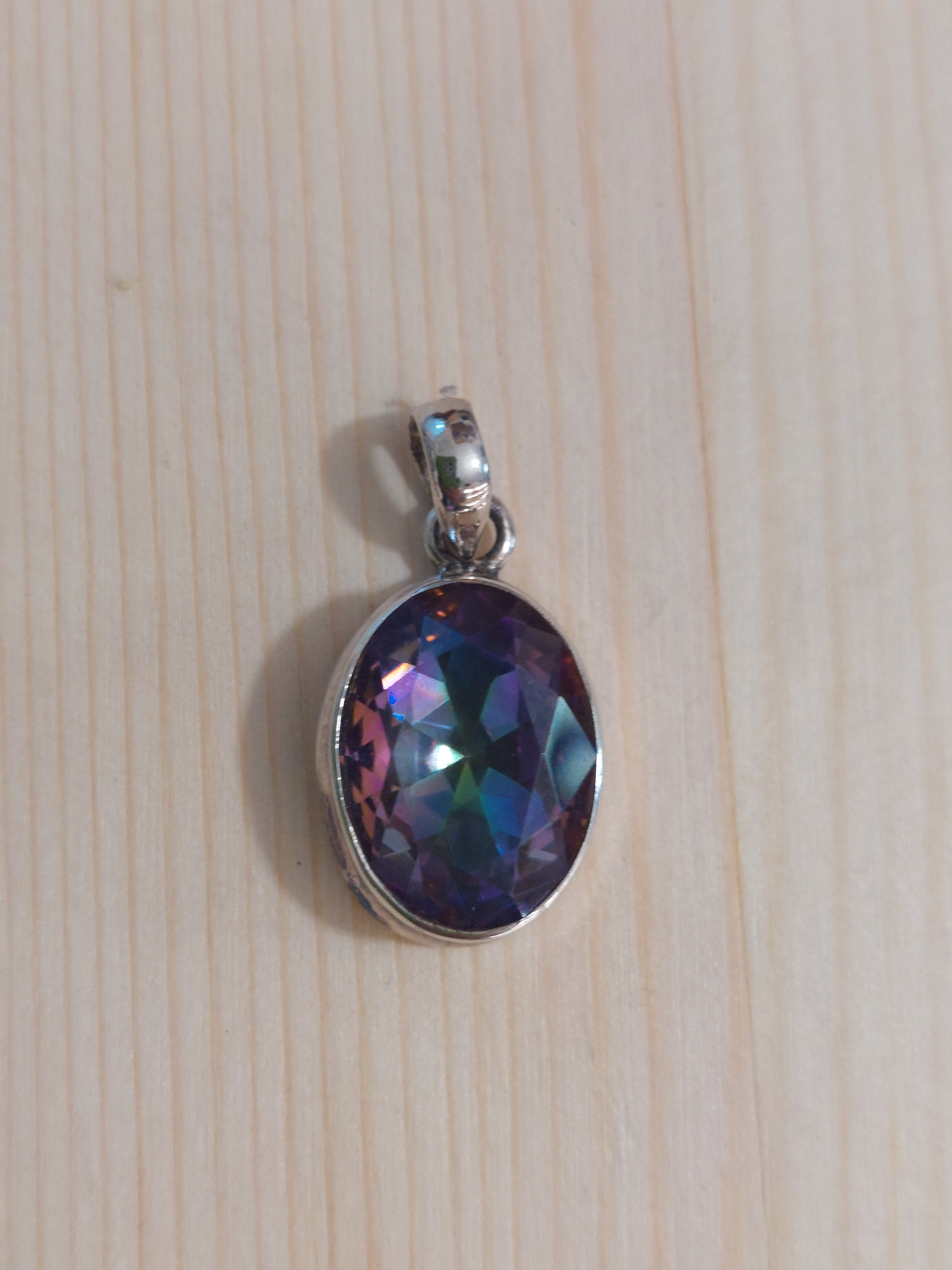 Mystic Topaz Faceted Oval Pendant - 925 Sterling Silver