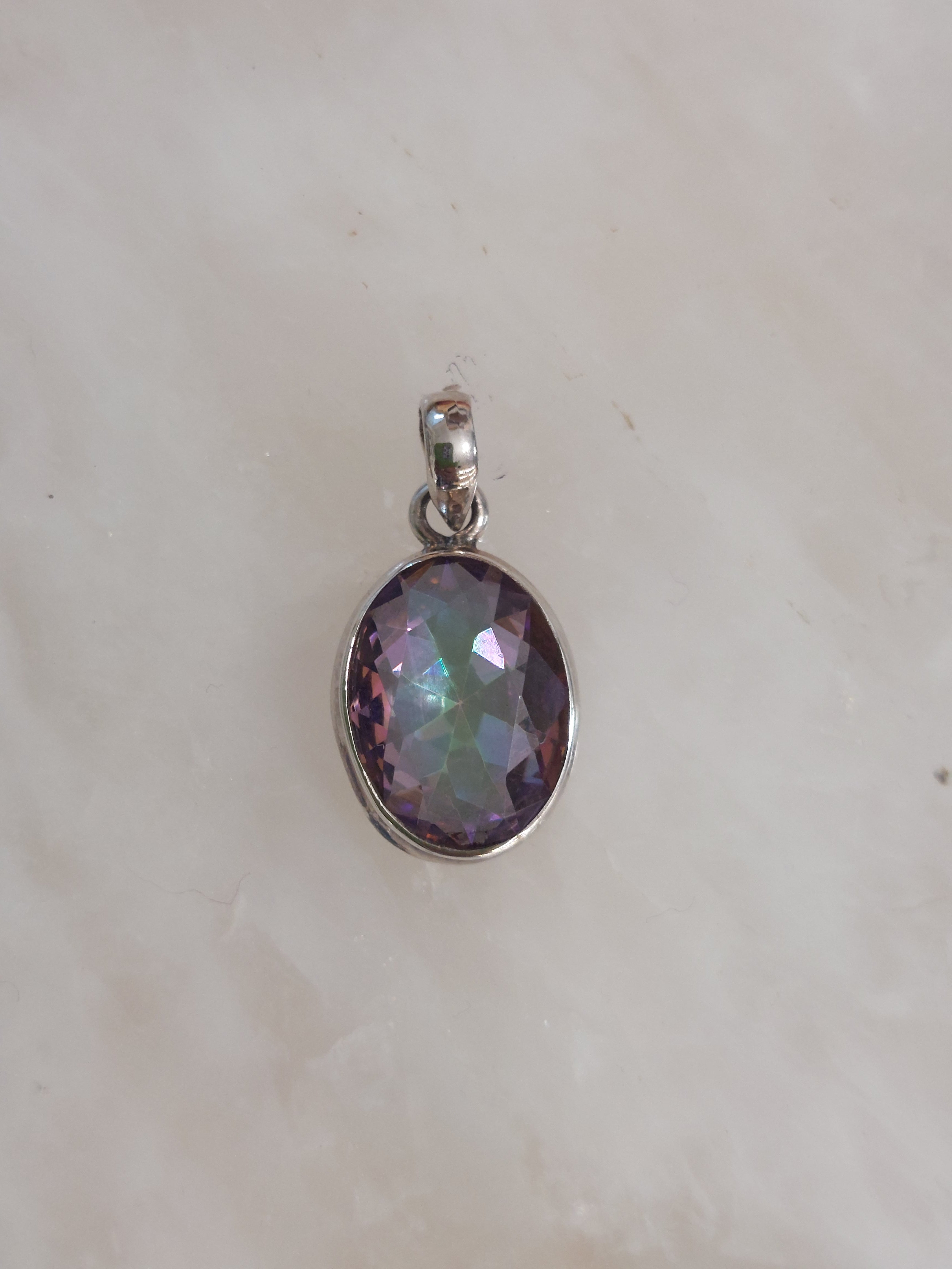 Mystic Topaz Faceted Oval Pendant - 925 Sterling Silver