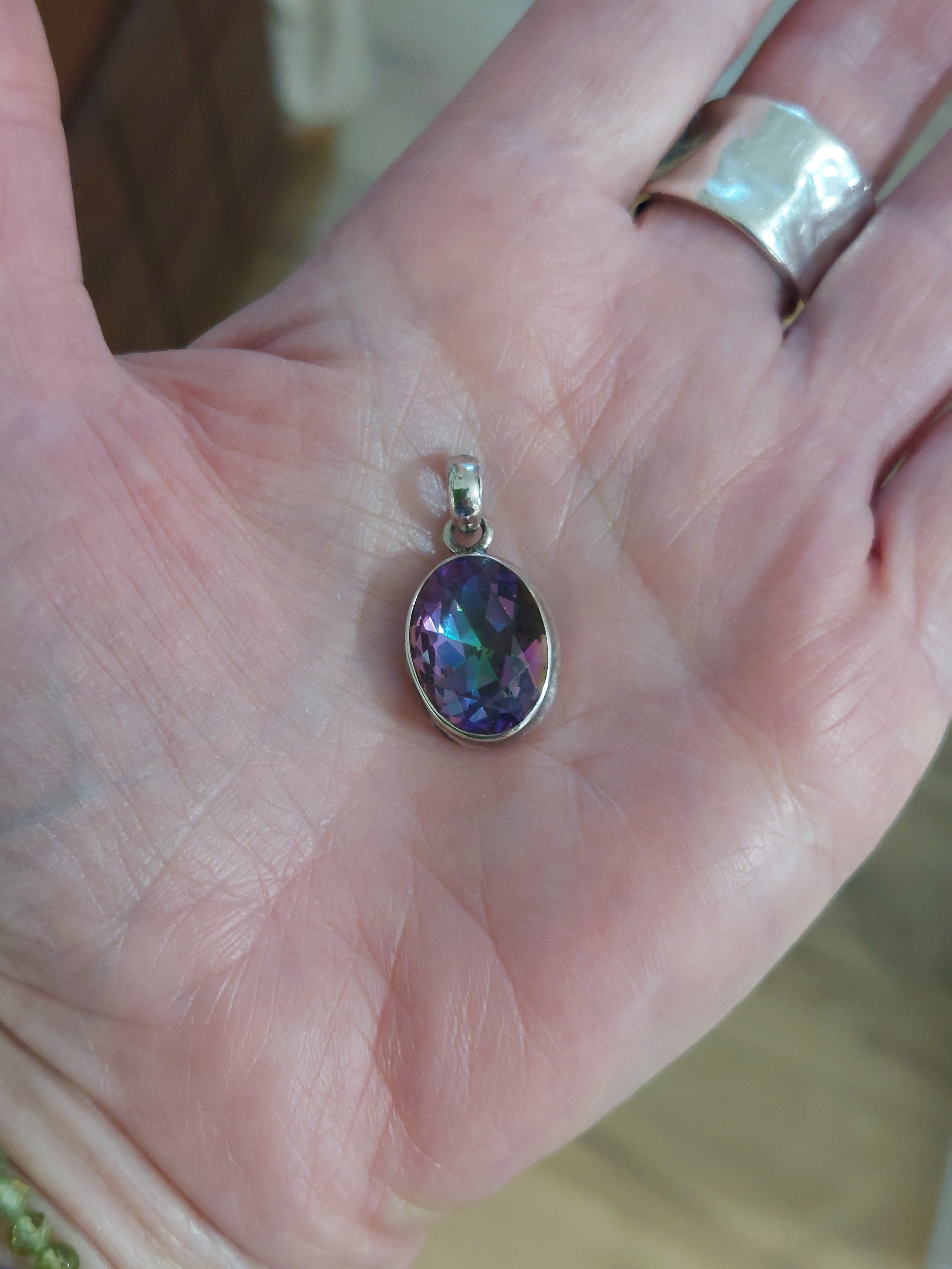 Mystic Topaz Faceted Oval Pendant - 925 Sterling Silver