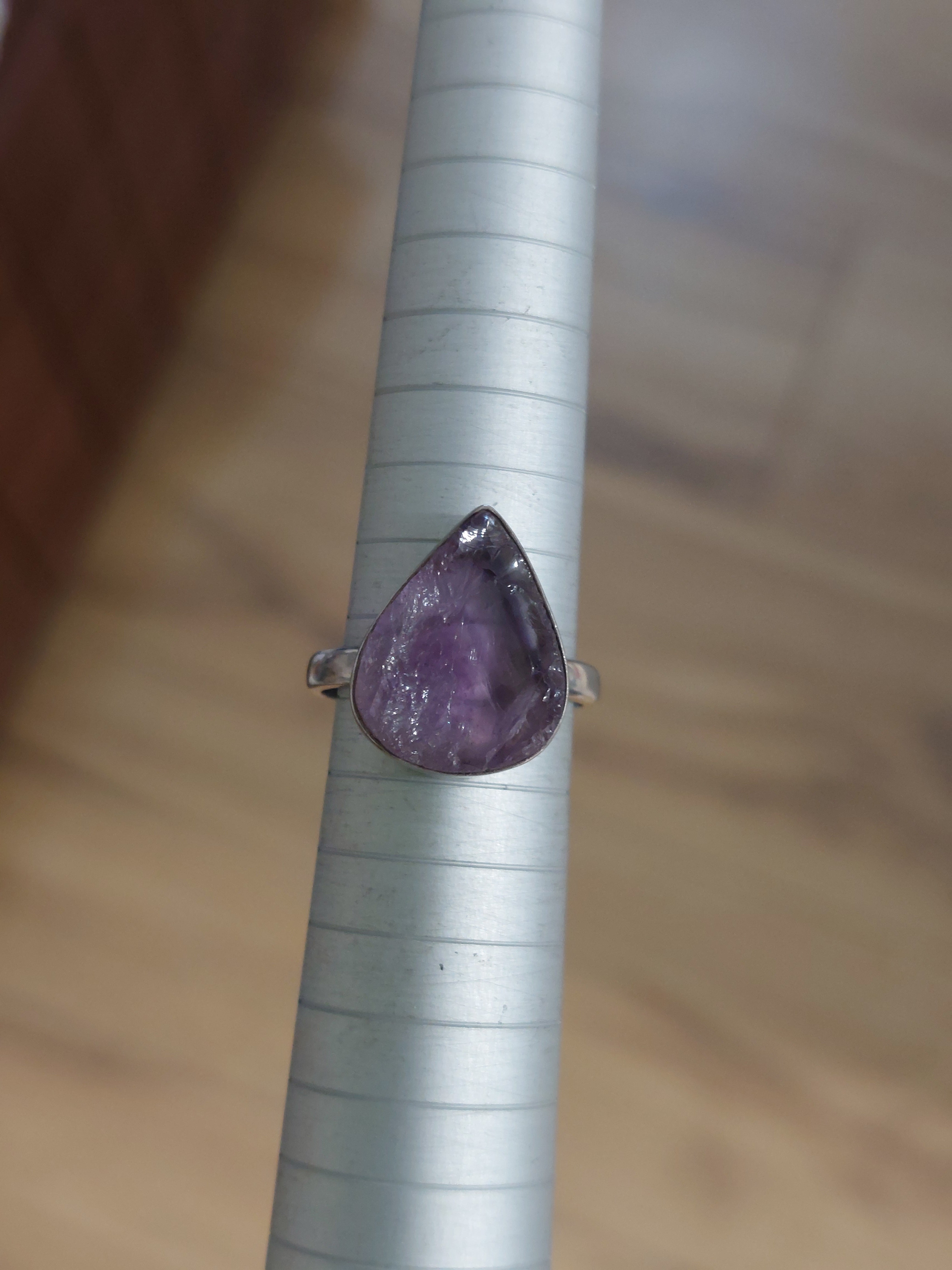 Natural Amethyst Teardrop Ring - Size 7.5 - 925 Sterling Silver