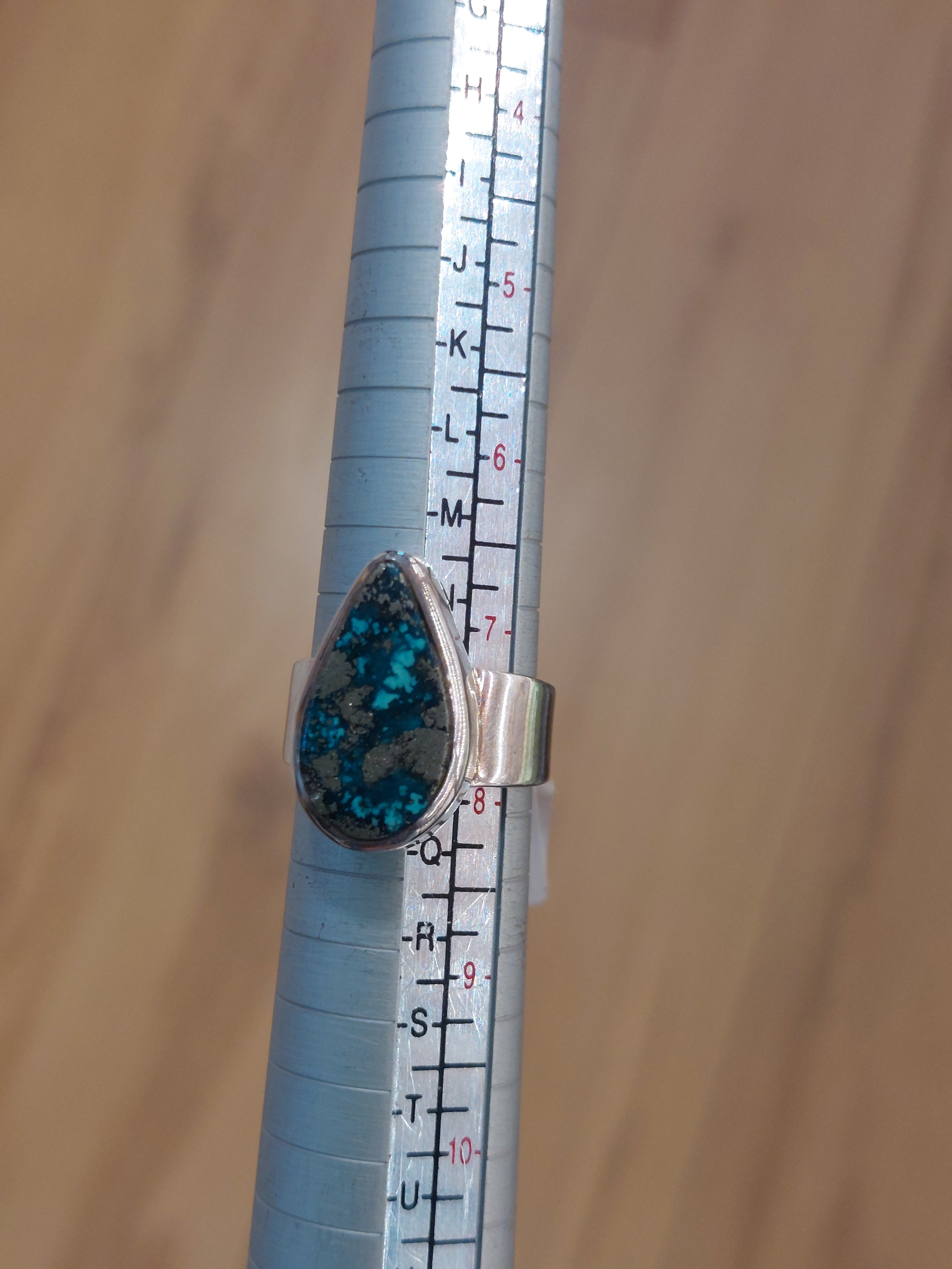 Iranian Turquoise Teardrop Ring - Size 8 - 925 Sterling Silver