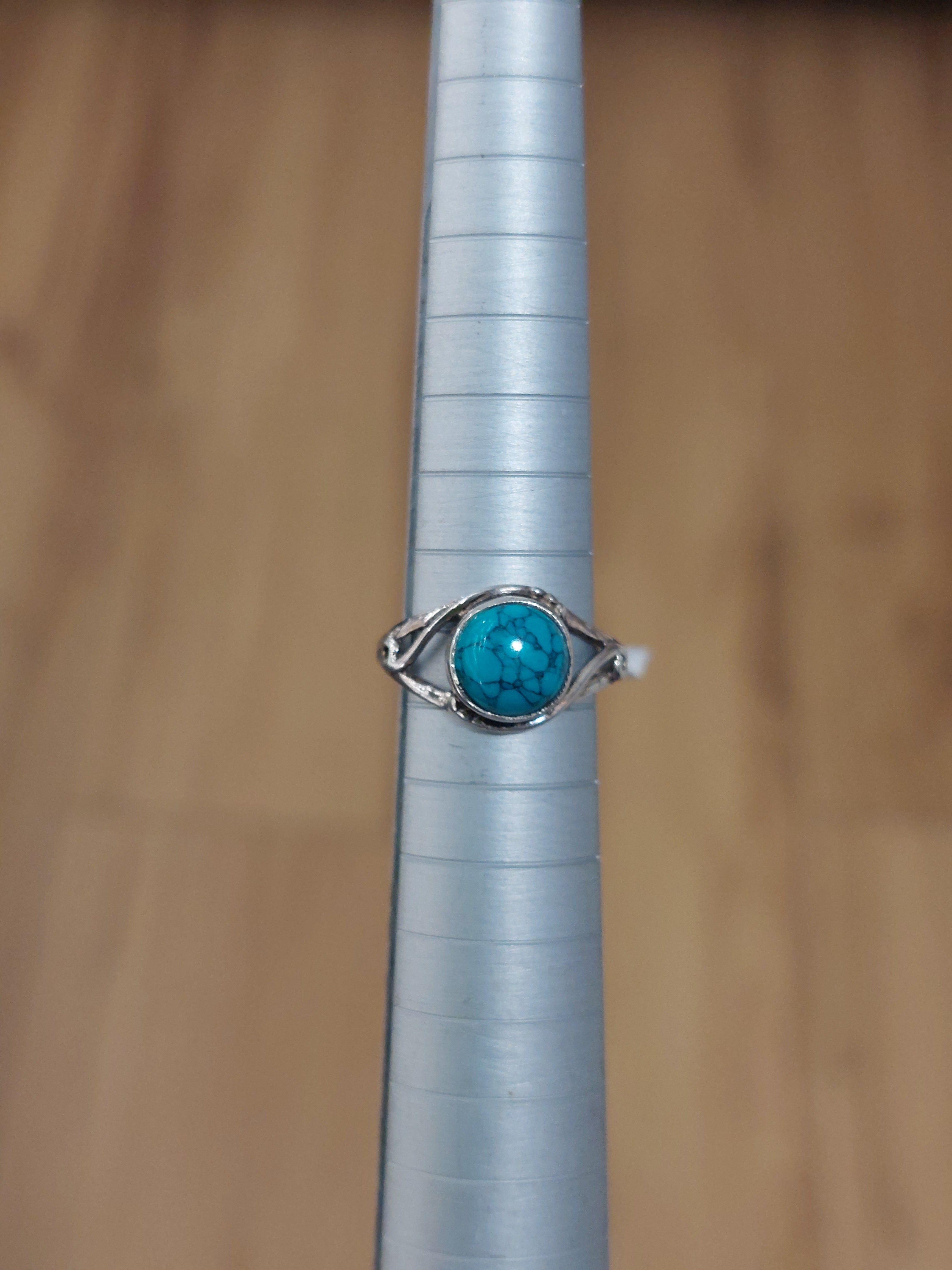 Turquoise Round Stone Ring - Size 5 - 925 Sterling Silver