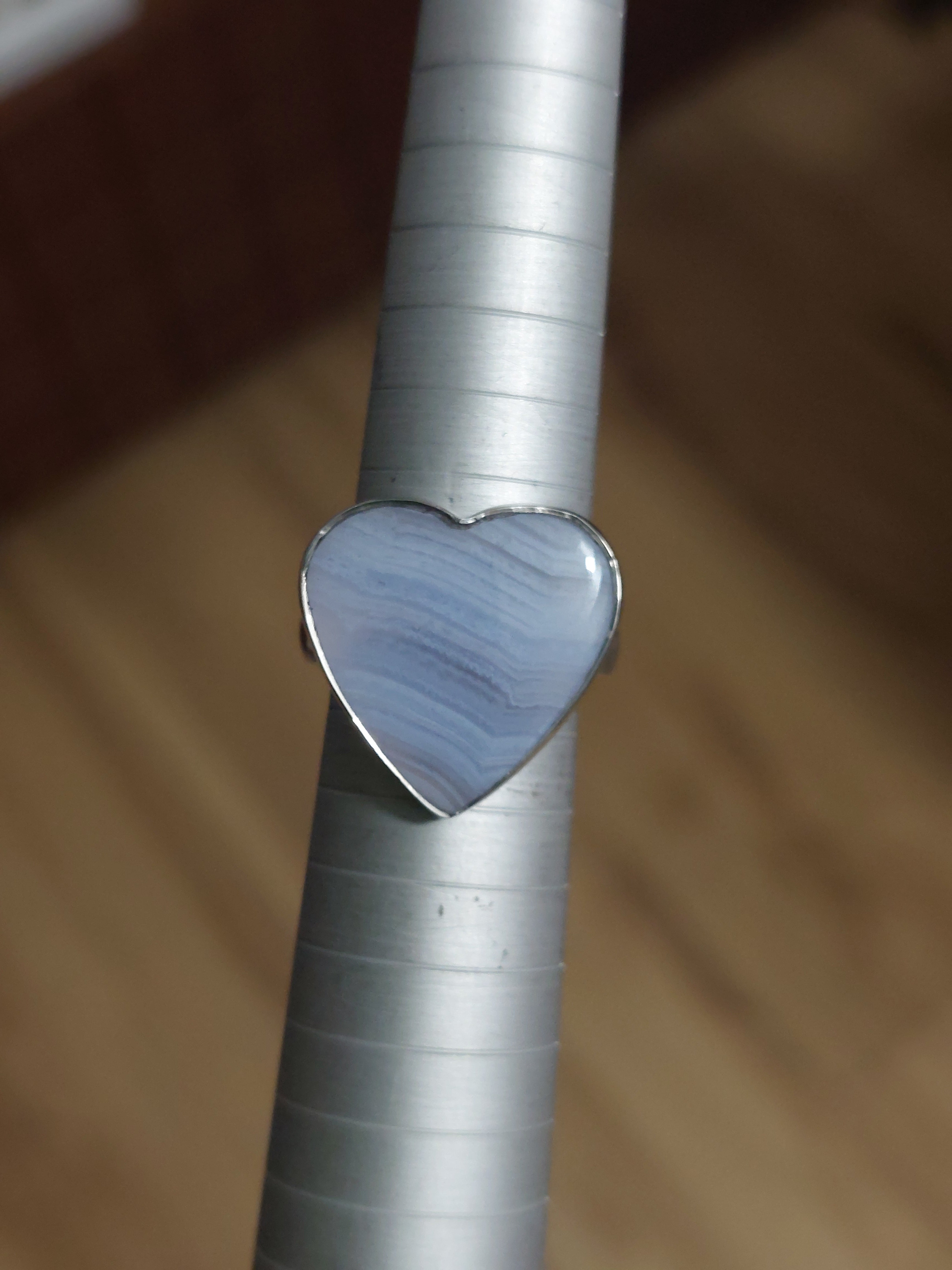 Blue Lace Agate Heart Ring - Size 7.5 - 925 Sterling Silver