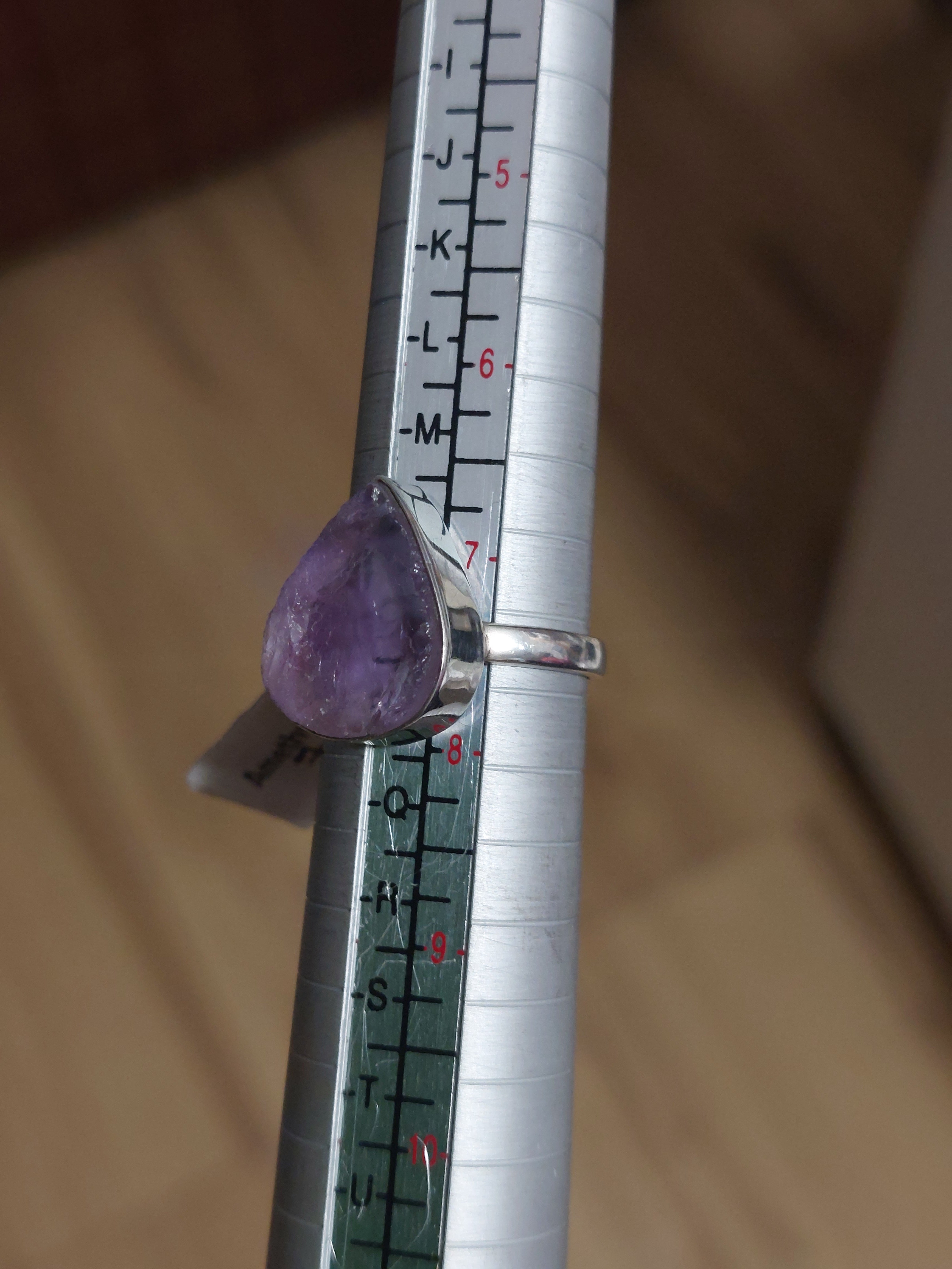 Natural Amethyst Teardrop Ring - Size 7.5 - 925 Sterling Silver