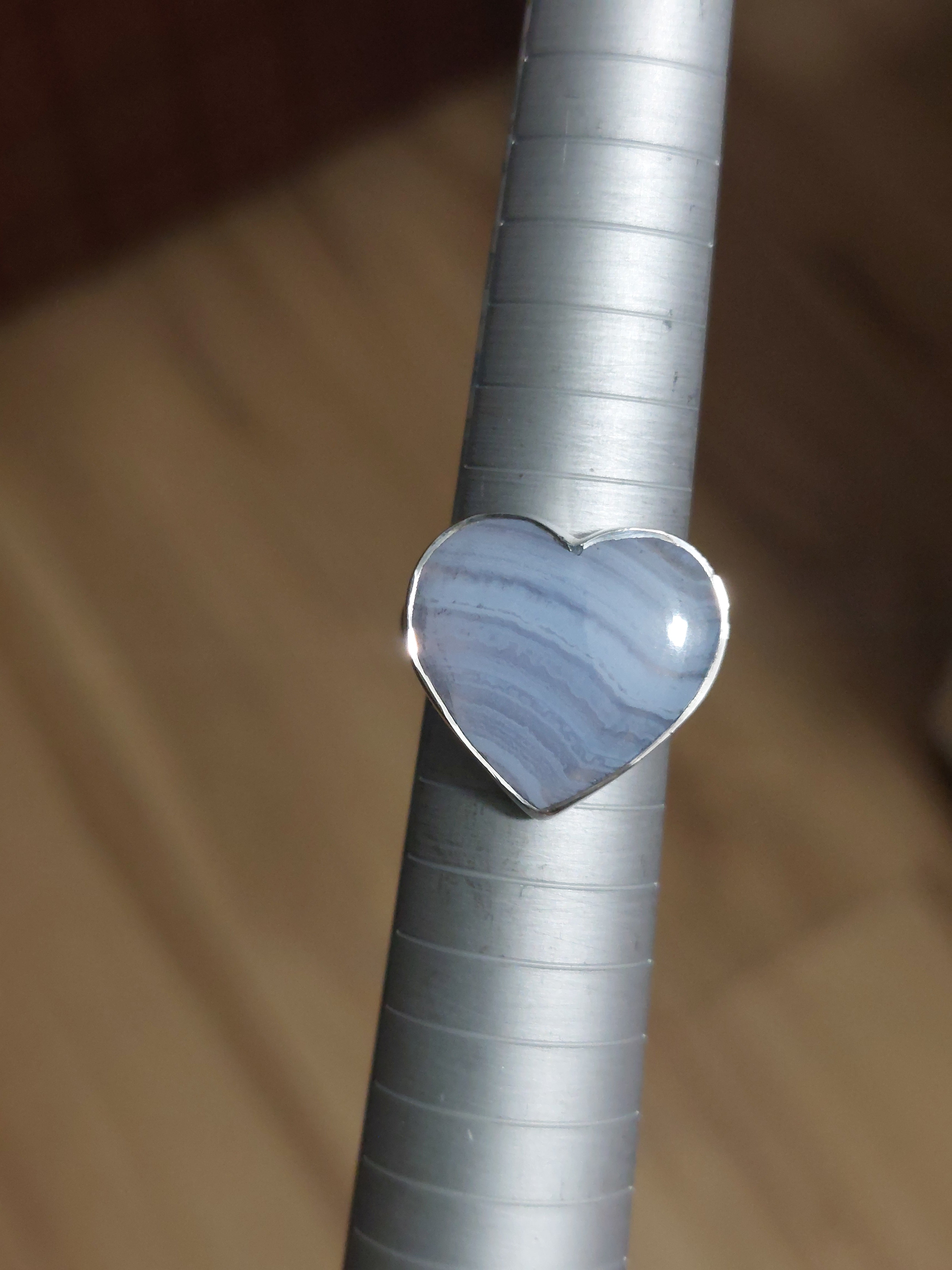 Blue Lace Agate Heart Ring - Size 8 - 925 Sterling Silver