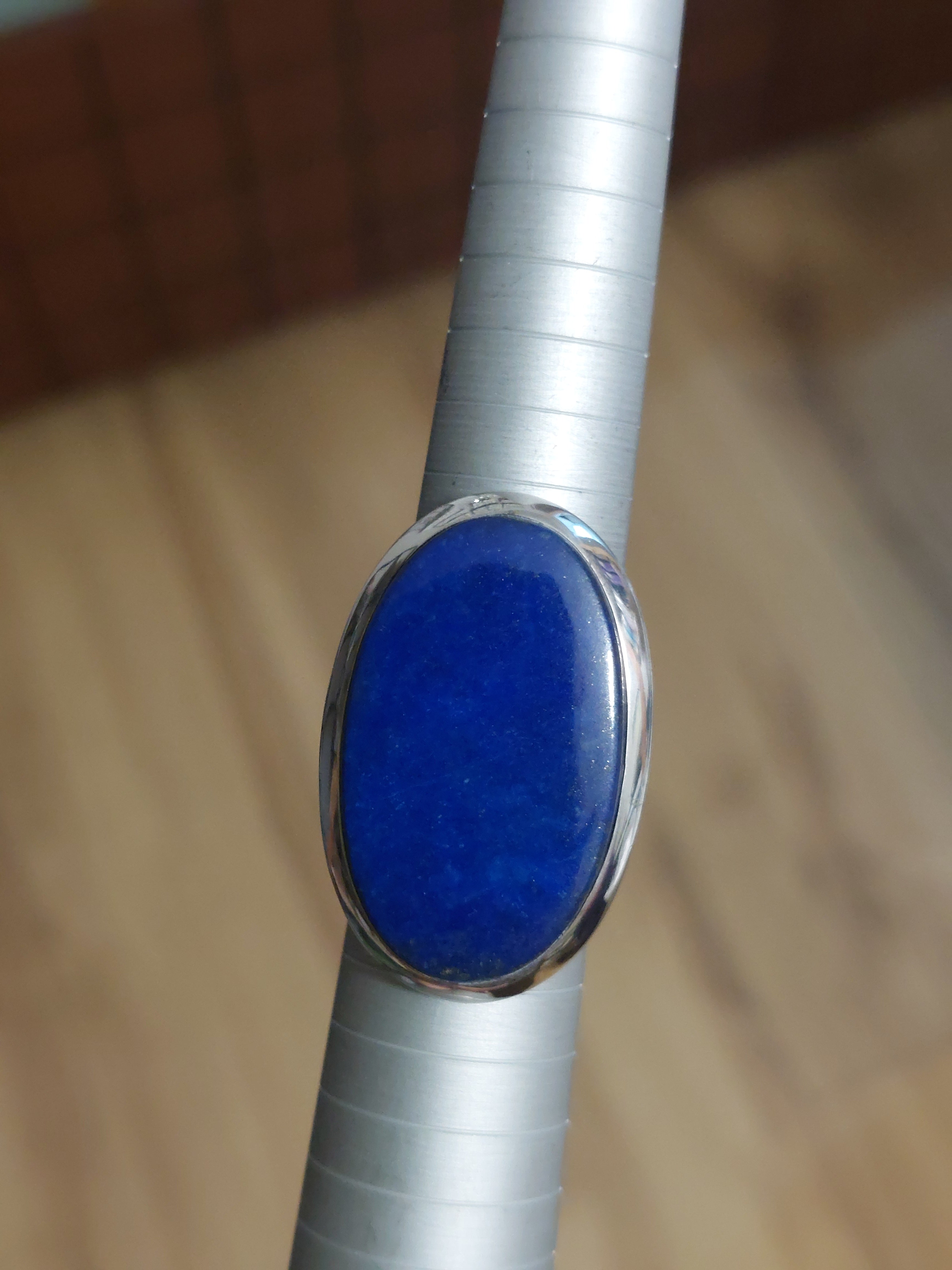 Lapis Lazuli Oval Adjustable Ring - Size 8 - 925 Sterling Silver