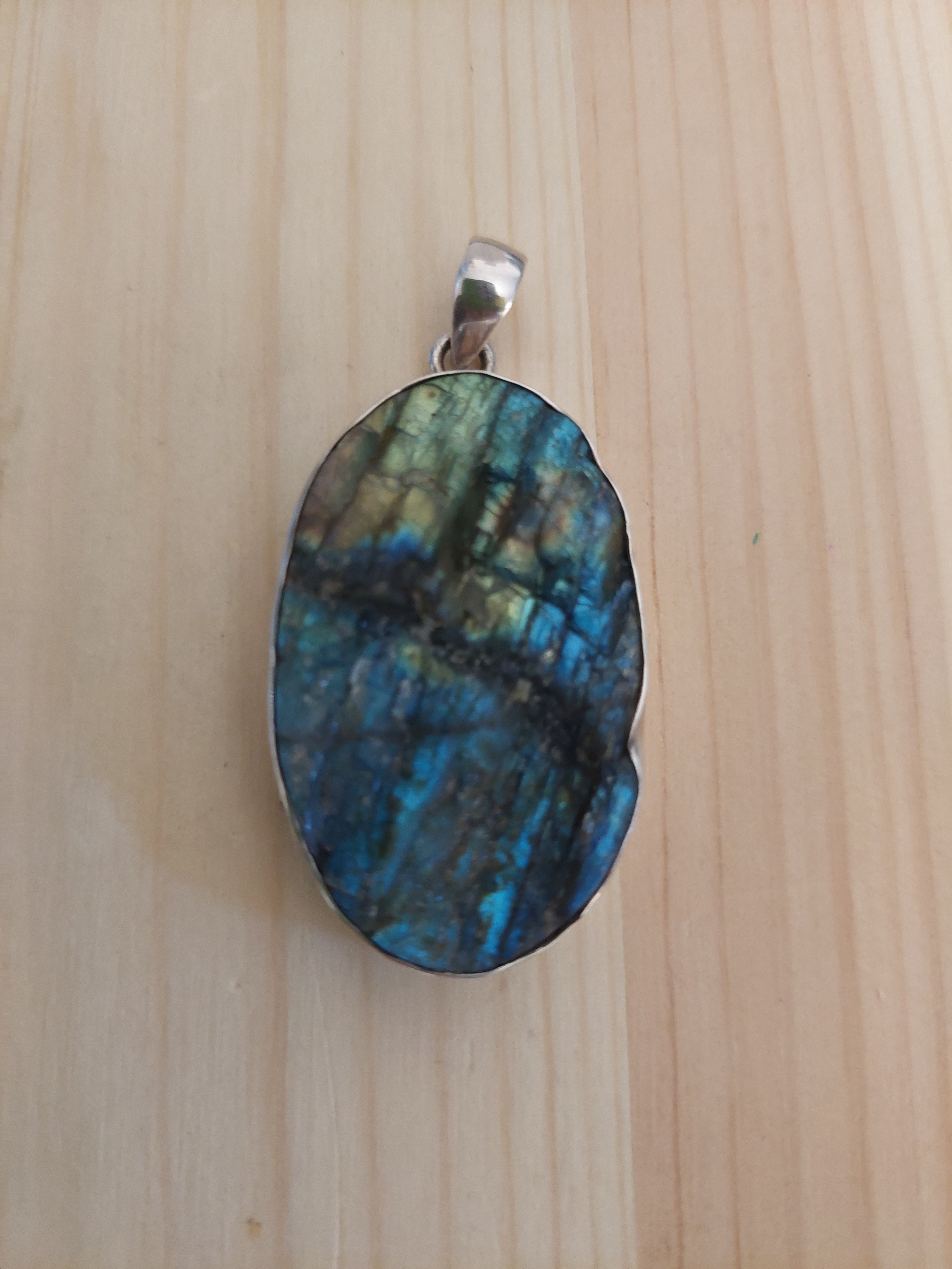 Labradorite Unpolished Oval Pendant set in Sterling Silver