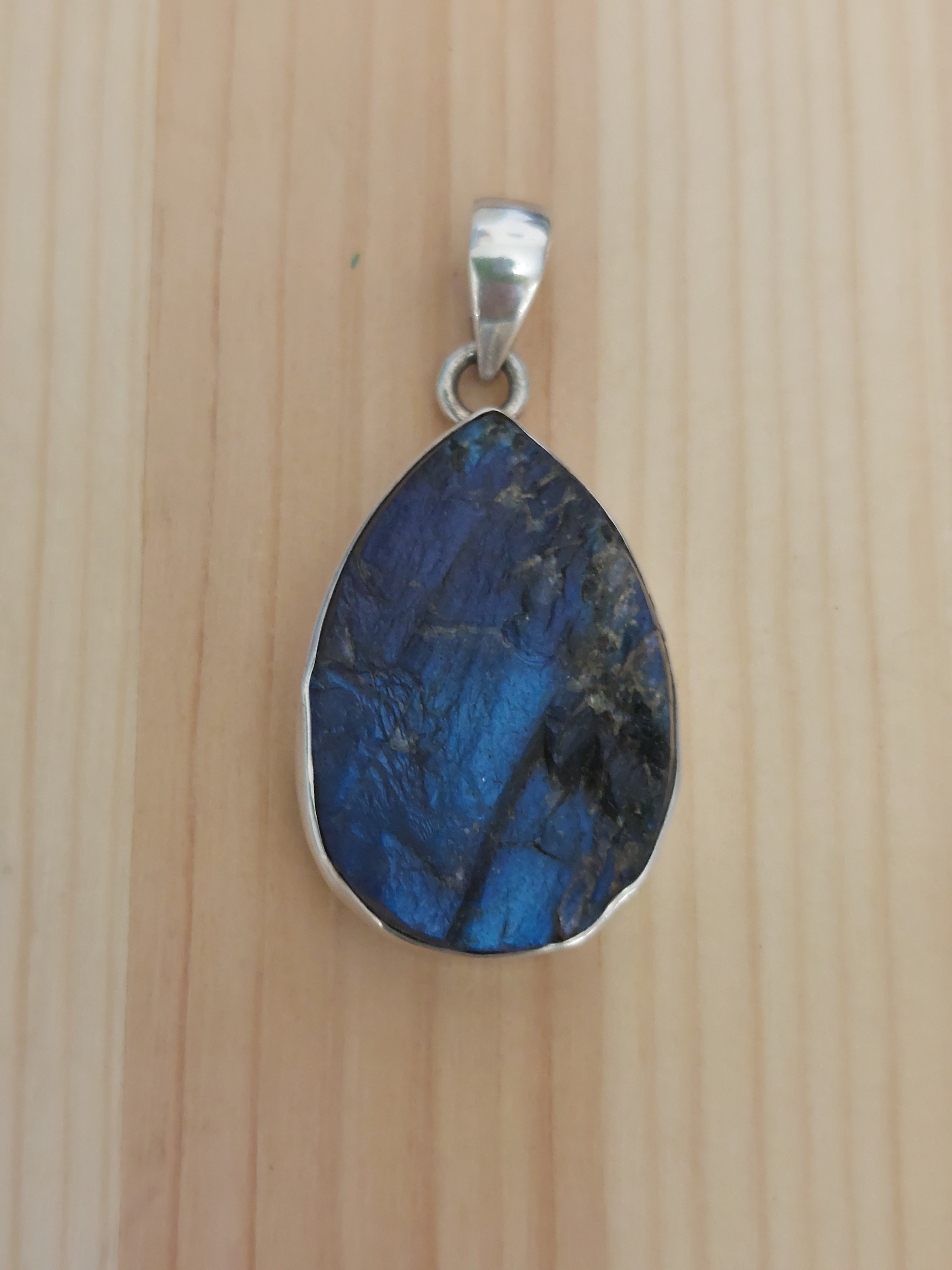 Labradorite Unpolished Teardrop Pendant set in Sterling Silver