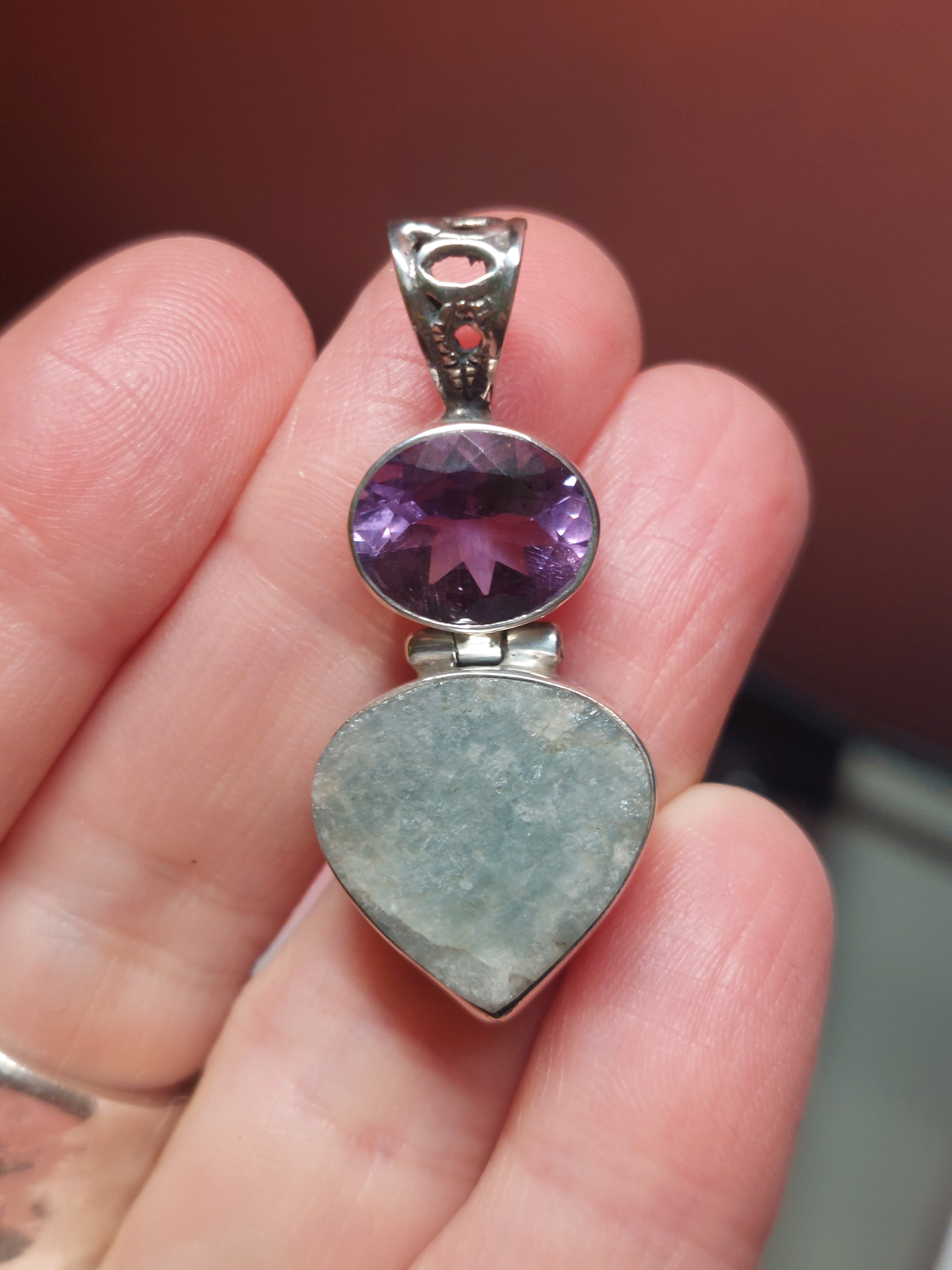Aquamarine and Amethyst Pendant - 925 Sterling Silver