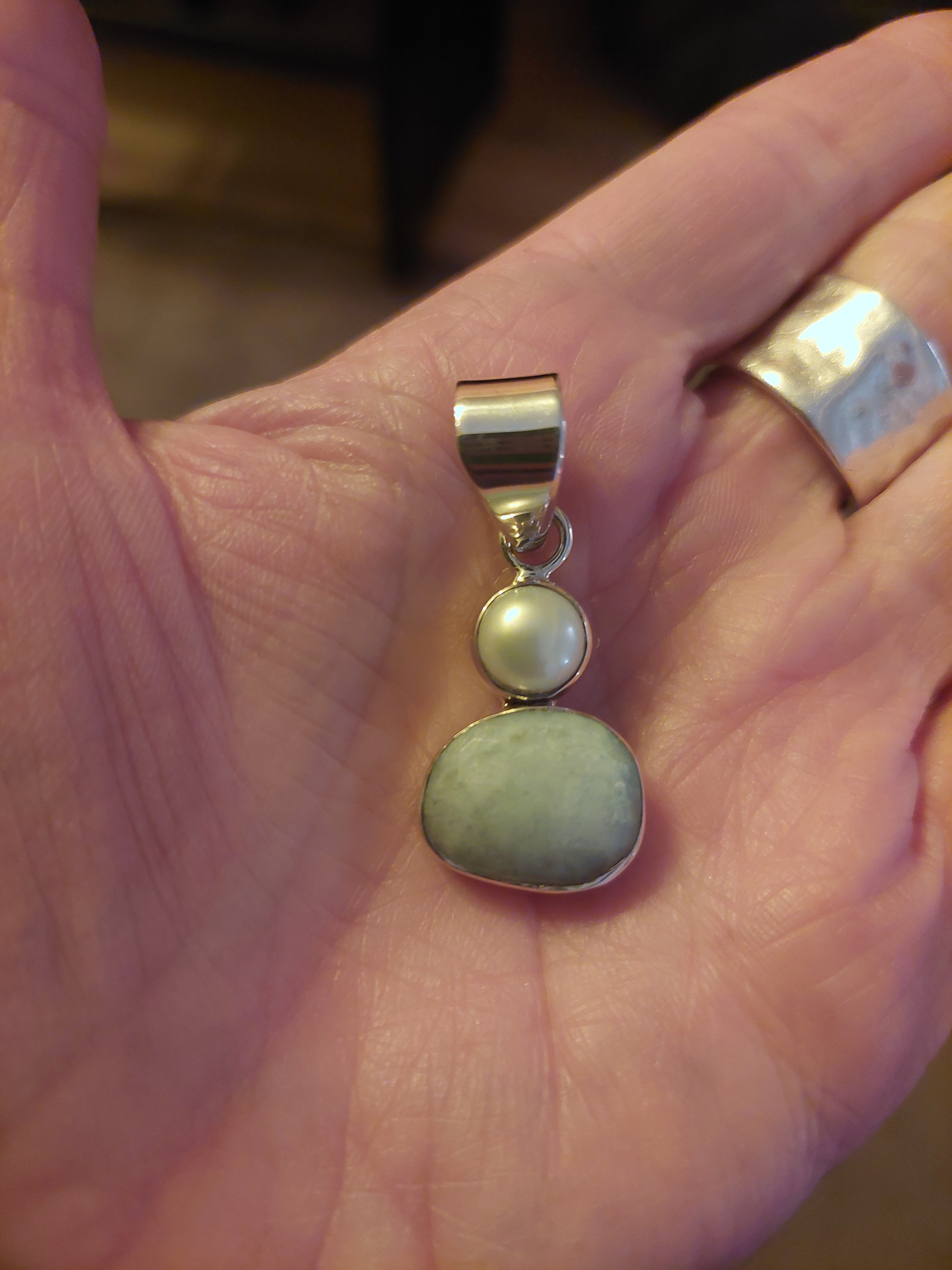 Aquamarine and Pearl Pendant - 925 Sterling Silver