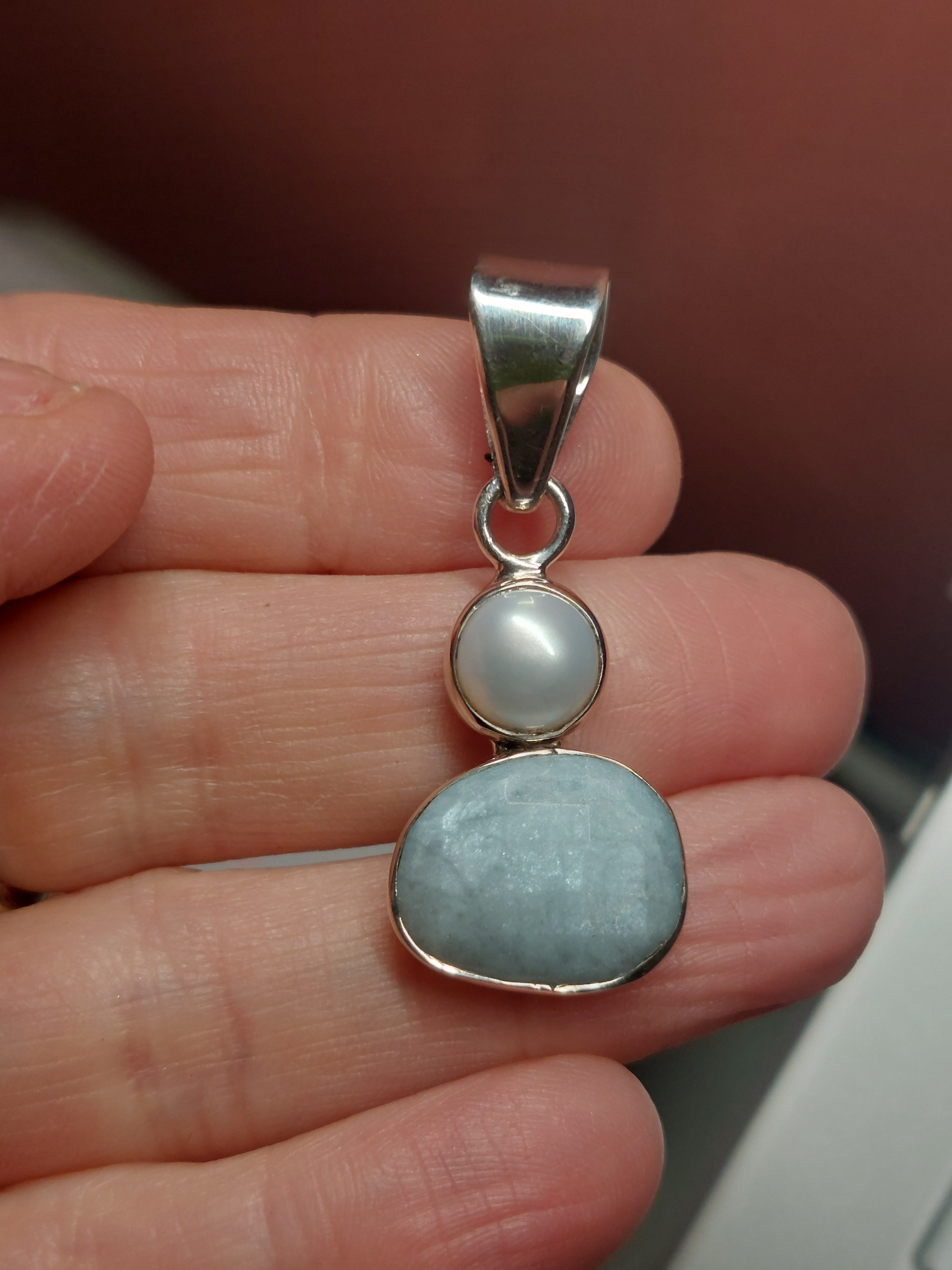 Aquamarine and Pearl Pendant - 925 Sterling Silver