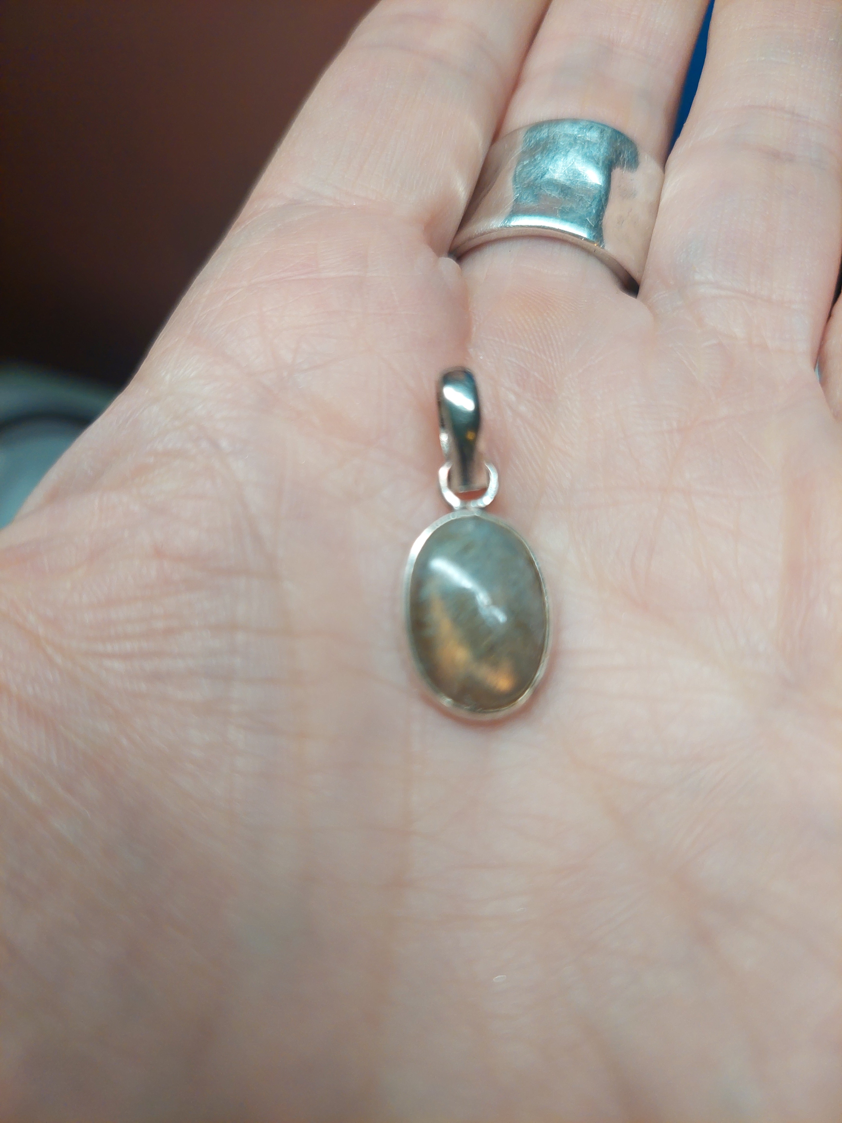 Orange Labradorite Oval Pendant - 925 Sterling Silver