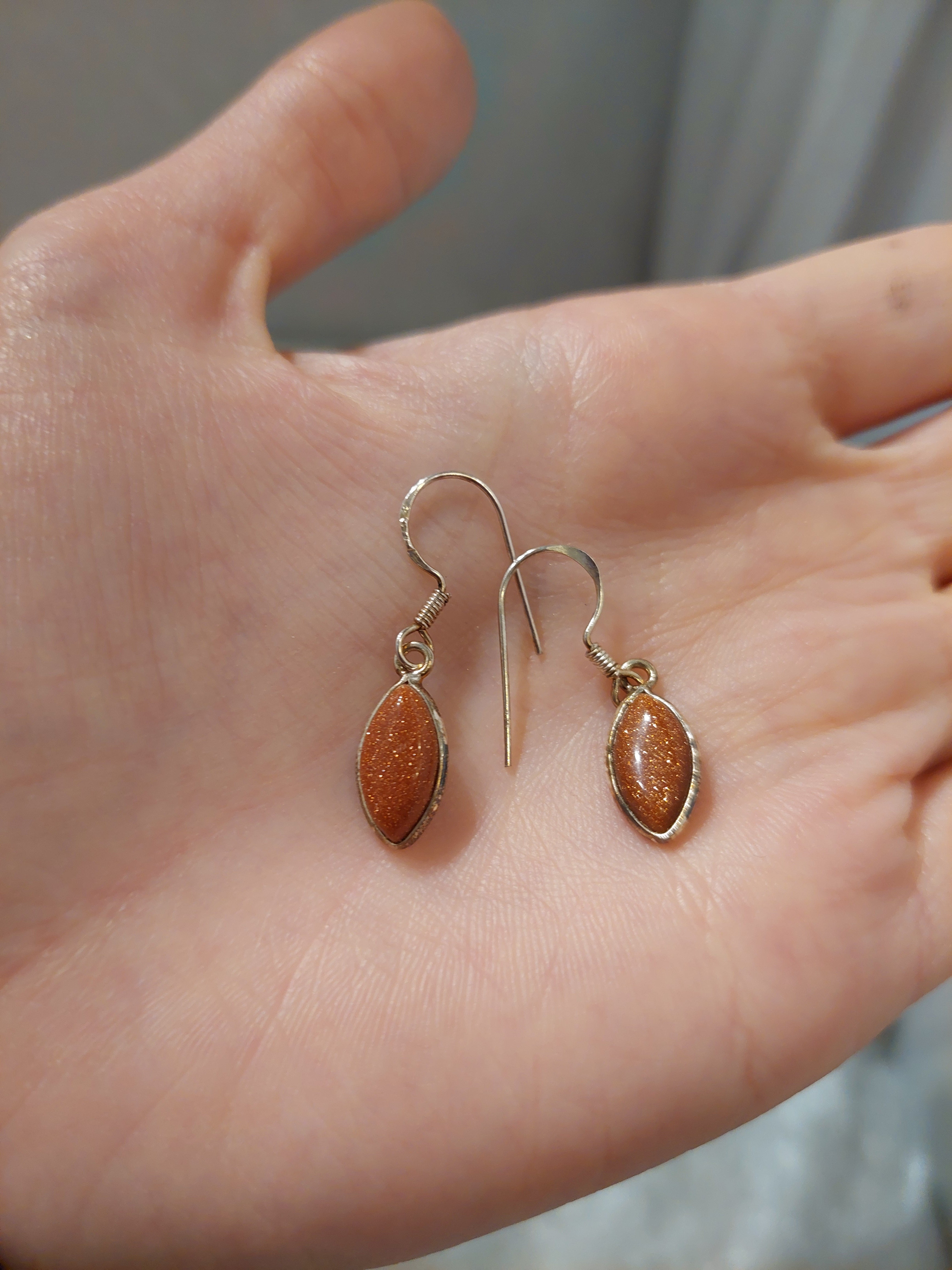 Goldstone Marquise Drop Earrings - 925 Sterling Silver
