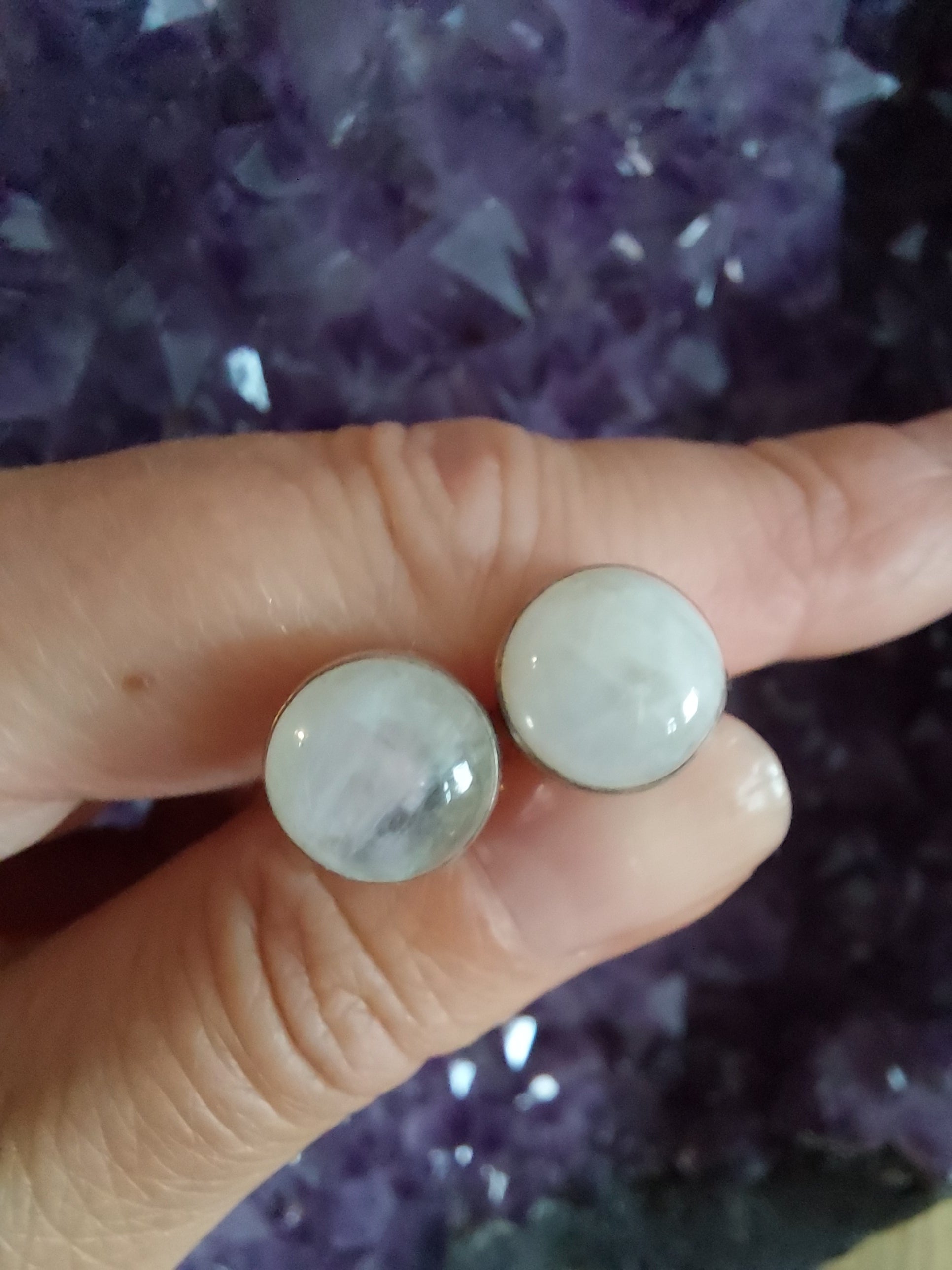 Moonstone Round Stud Earrings - 925 Sterling Silver