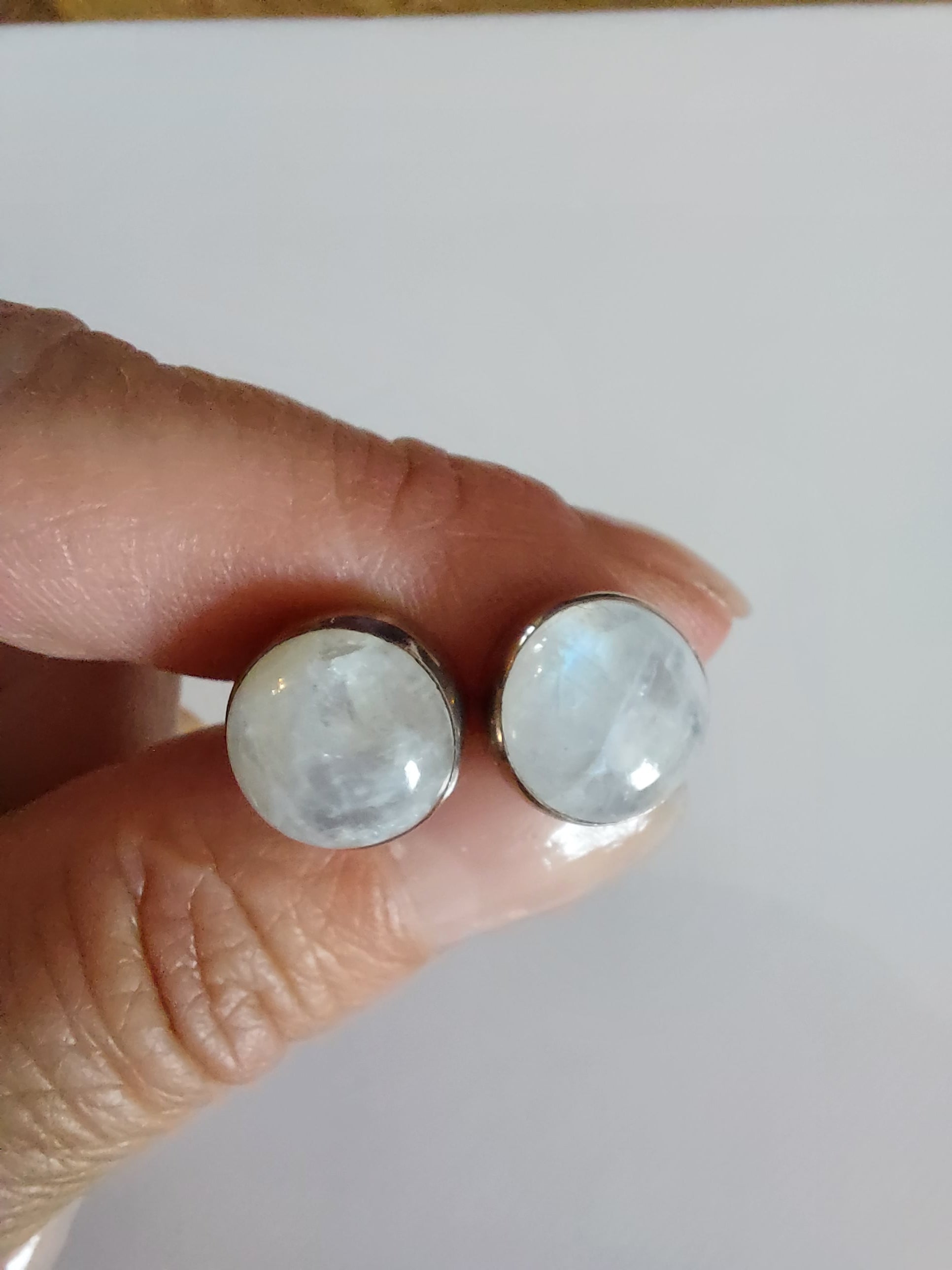 Moonstone Round Stud Earrings - 925 Sterling Silver