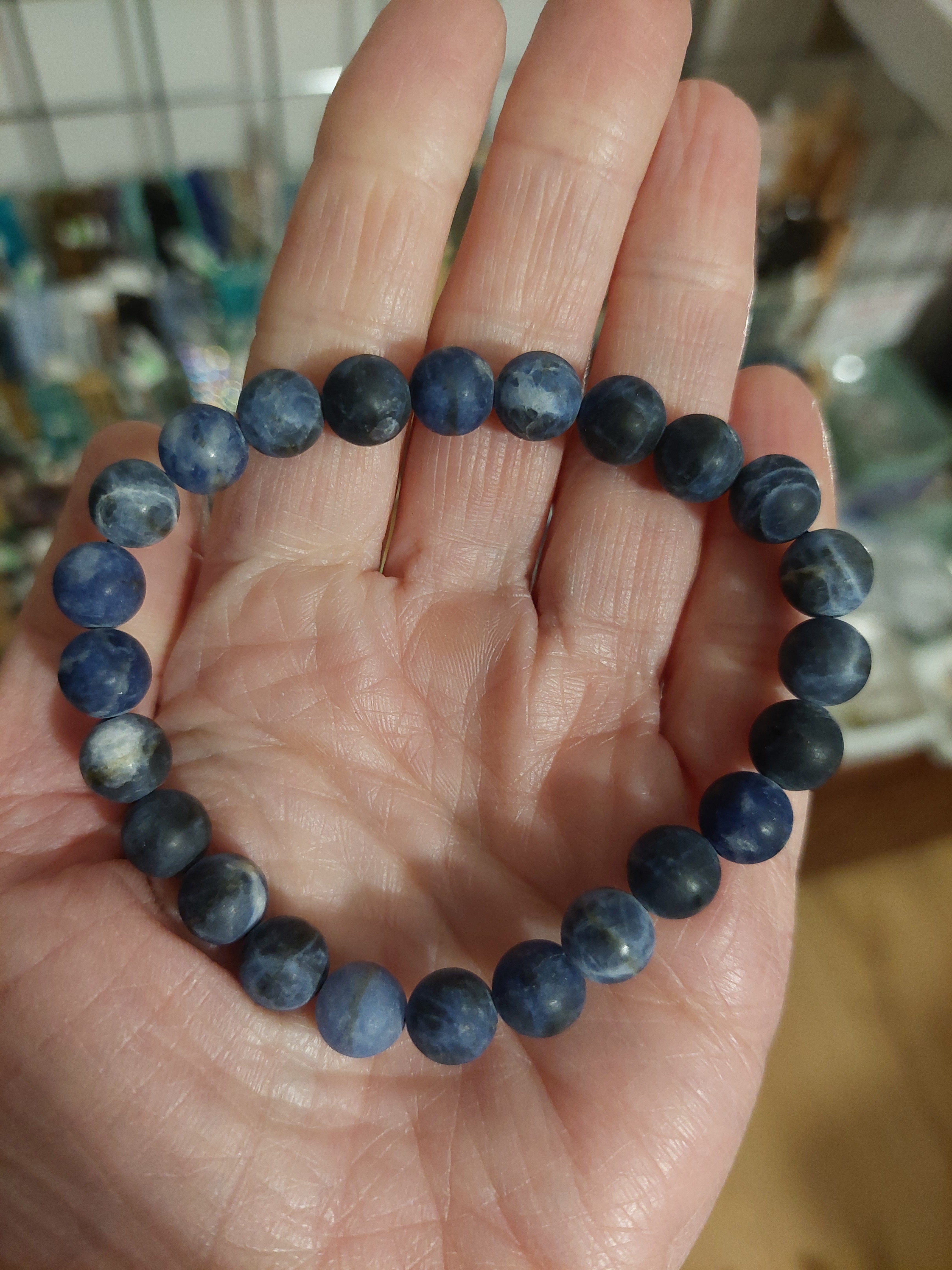Sodalite Round Bead Frosted Matte Bracelet - 8mm Bead - For Larger Wrist