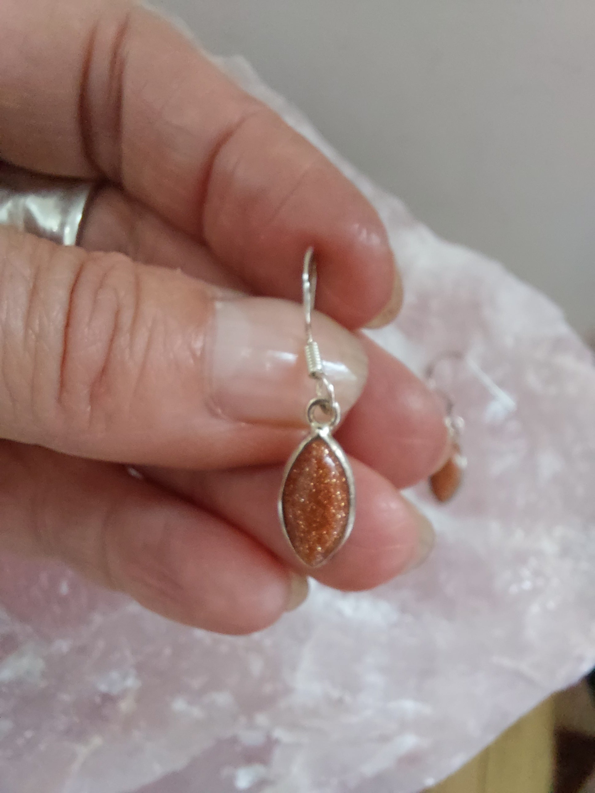 Goldstone Marquise Drop Earrings - 925 Sterling Silver