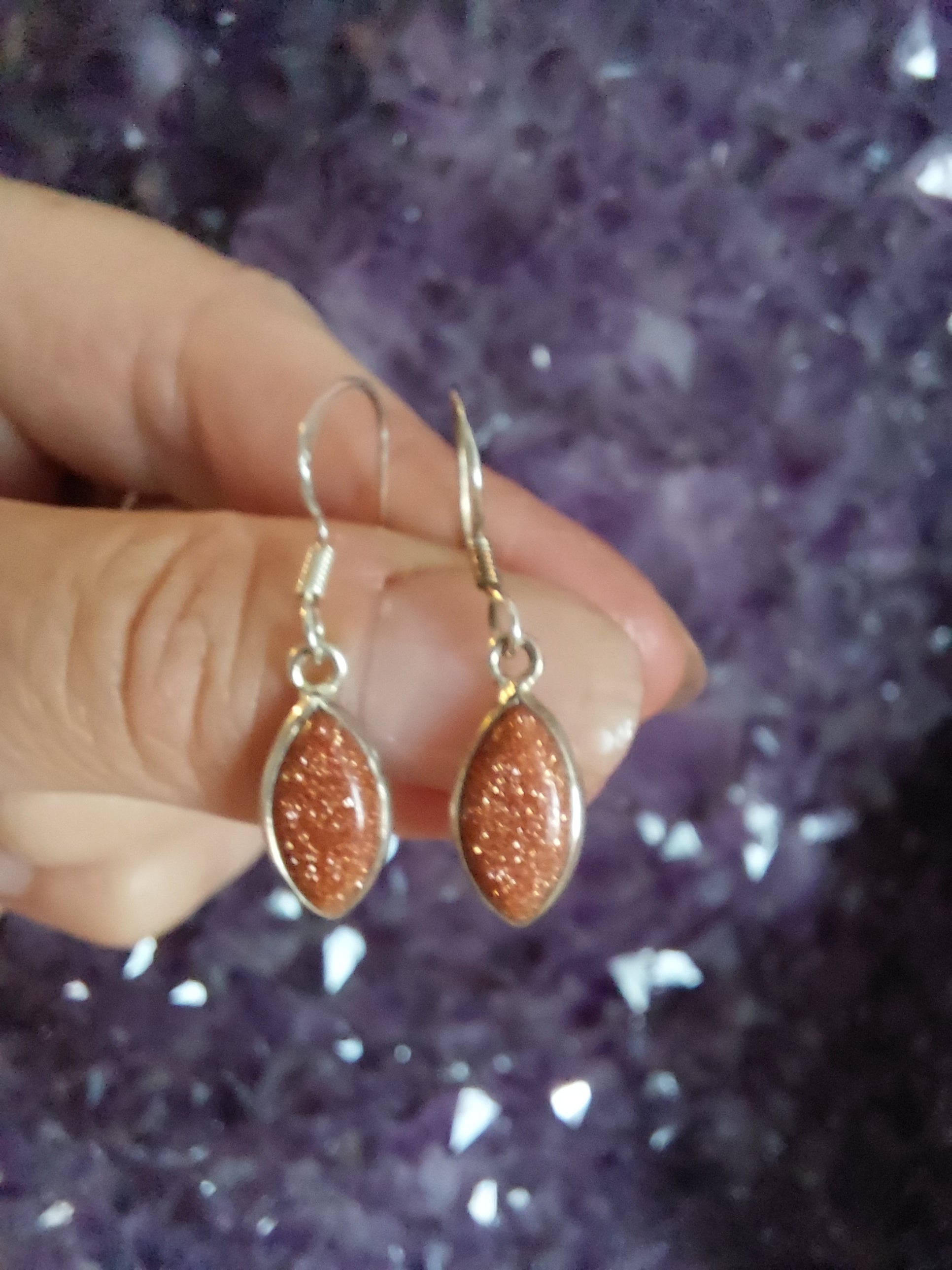 Goldstone Marquise Drop Earrings - 925 Sterling Silver