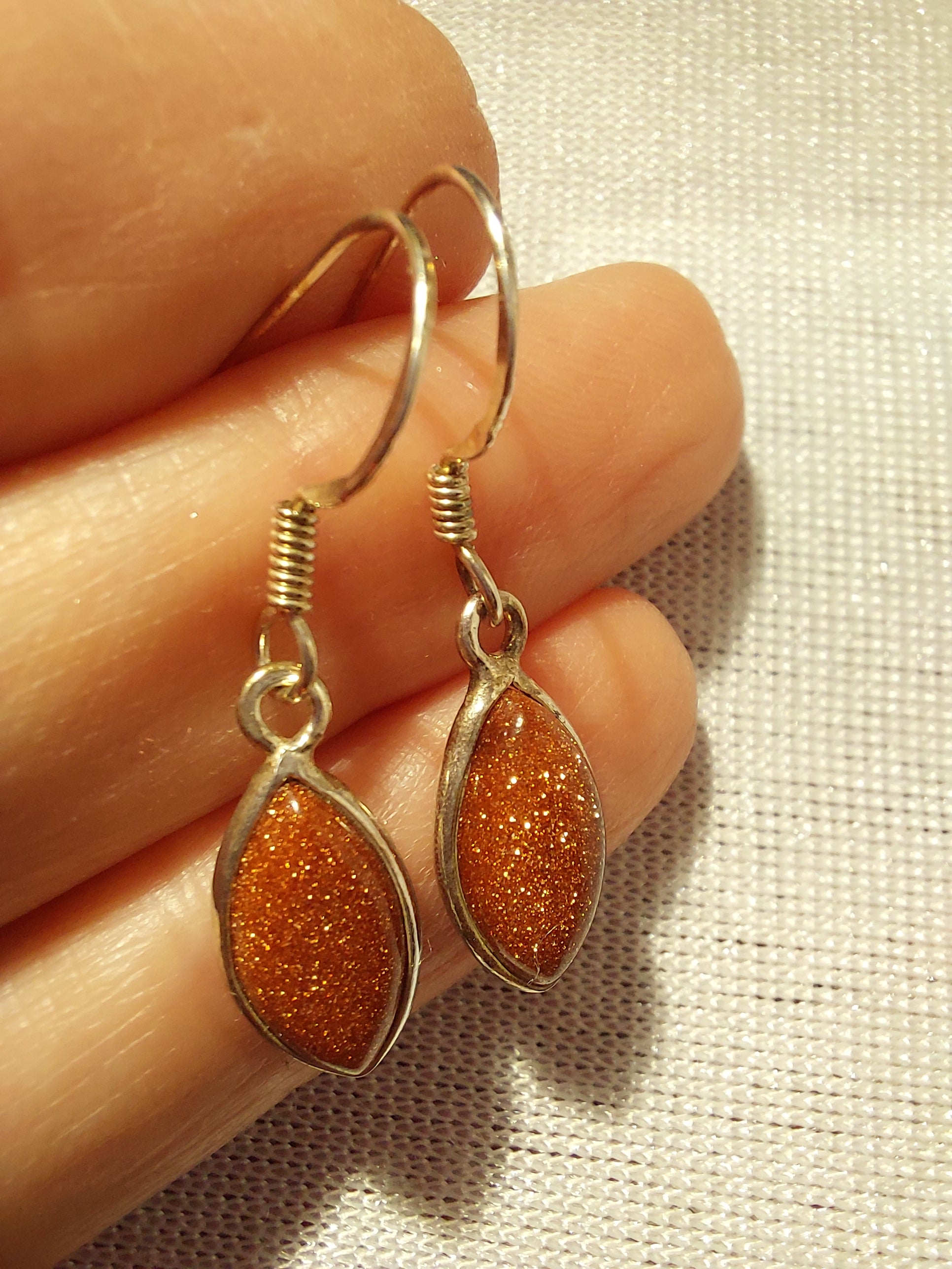 Goldstone Marquise Drop Earrings - 925 Sterling Silver