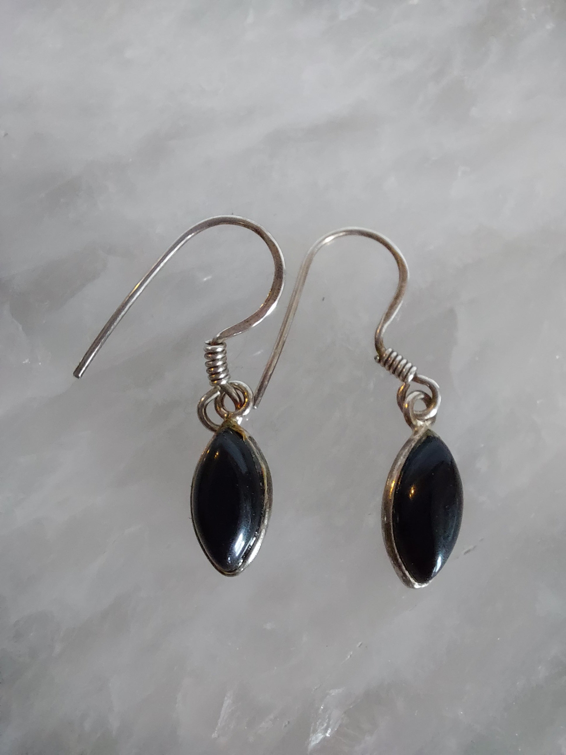 Black Onyx Marquise Drop Earrings - 925 Sterling Silver