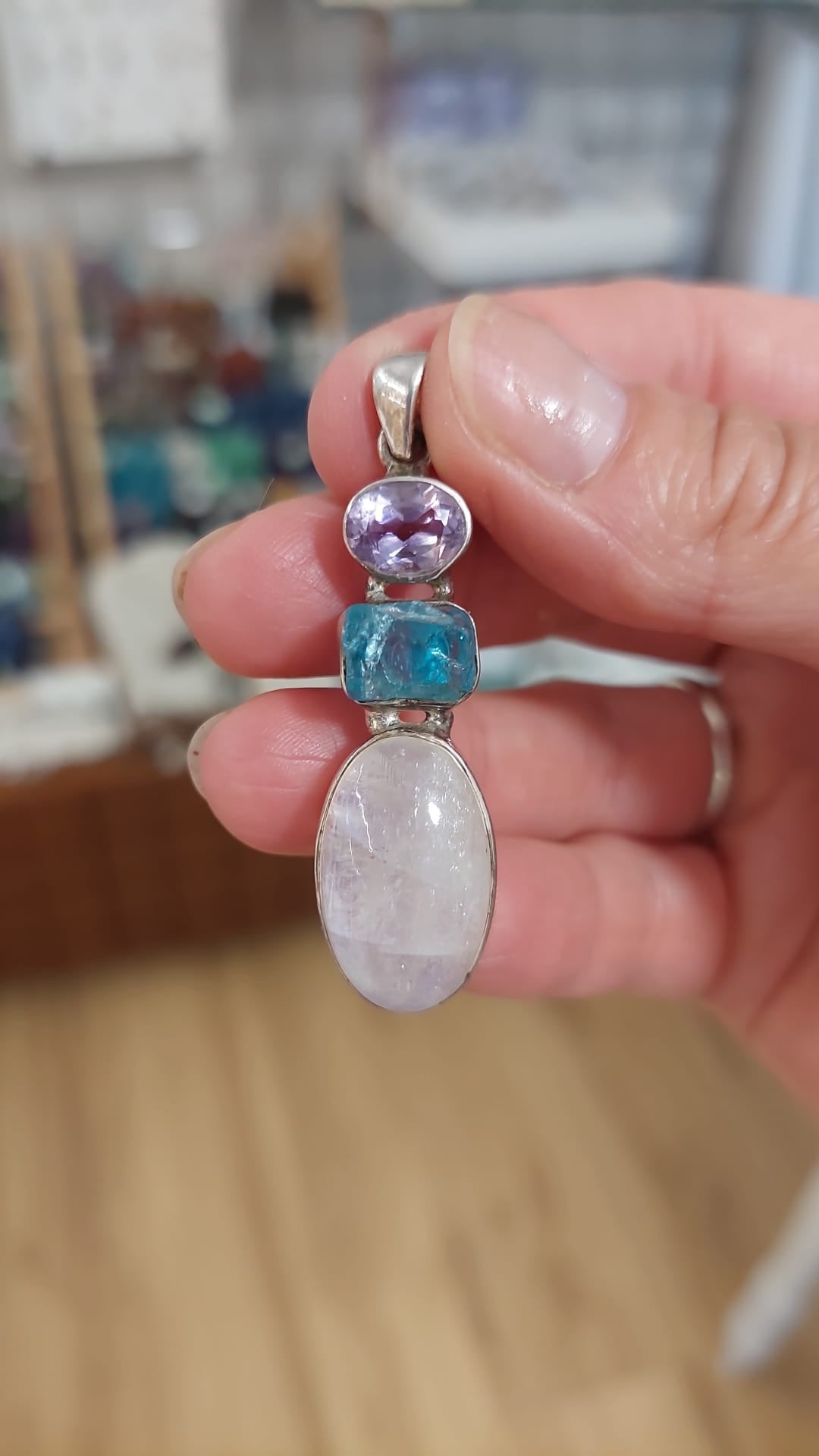 Moonstone, Blue Topaz and Amethyst Pendant - 925 Sterling Silver