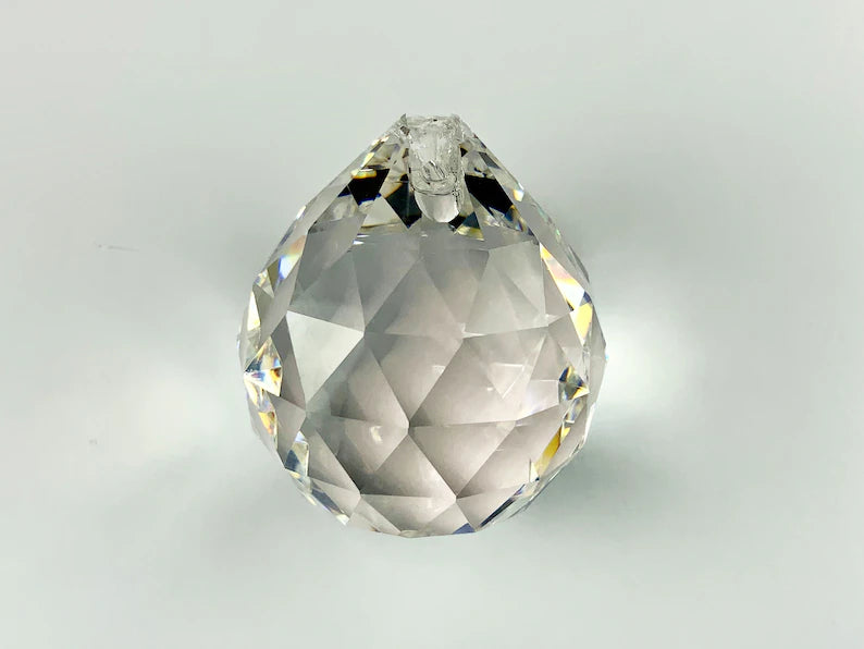 AWAITING STOCK Lead Crystal Faceted Hanging Sphere - 30mm diameter - Feng Shui