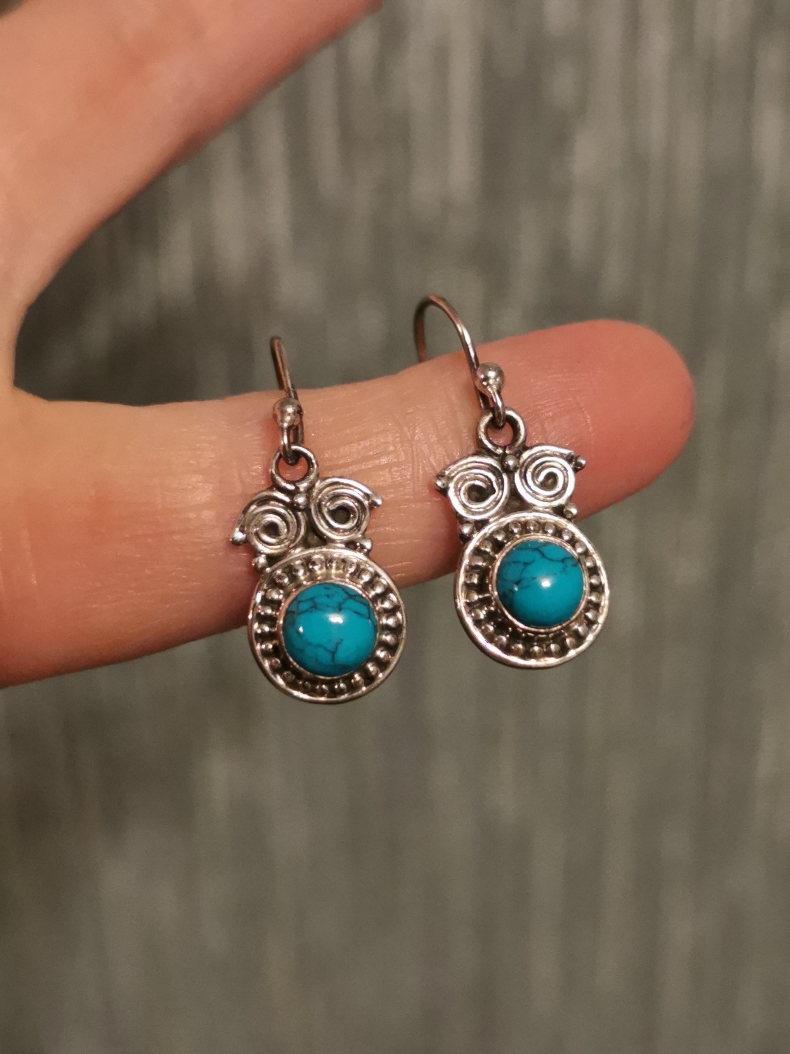 Turquoise 'Owl' Shaped Drop Earrings