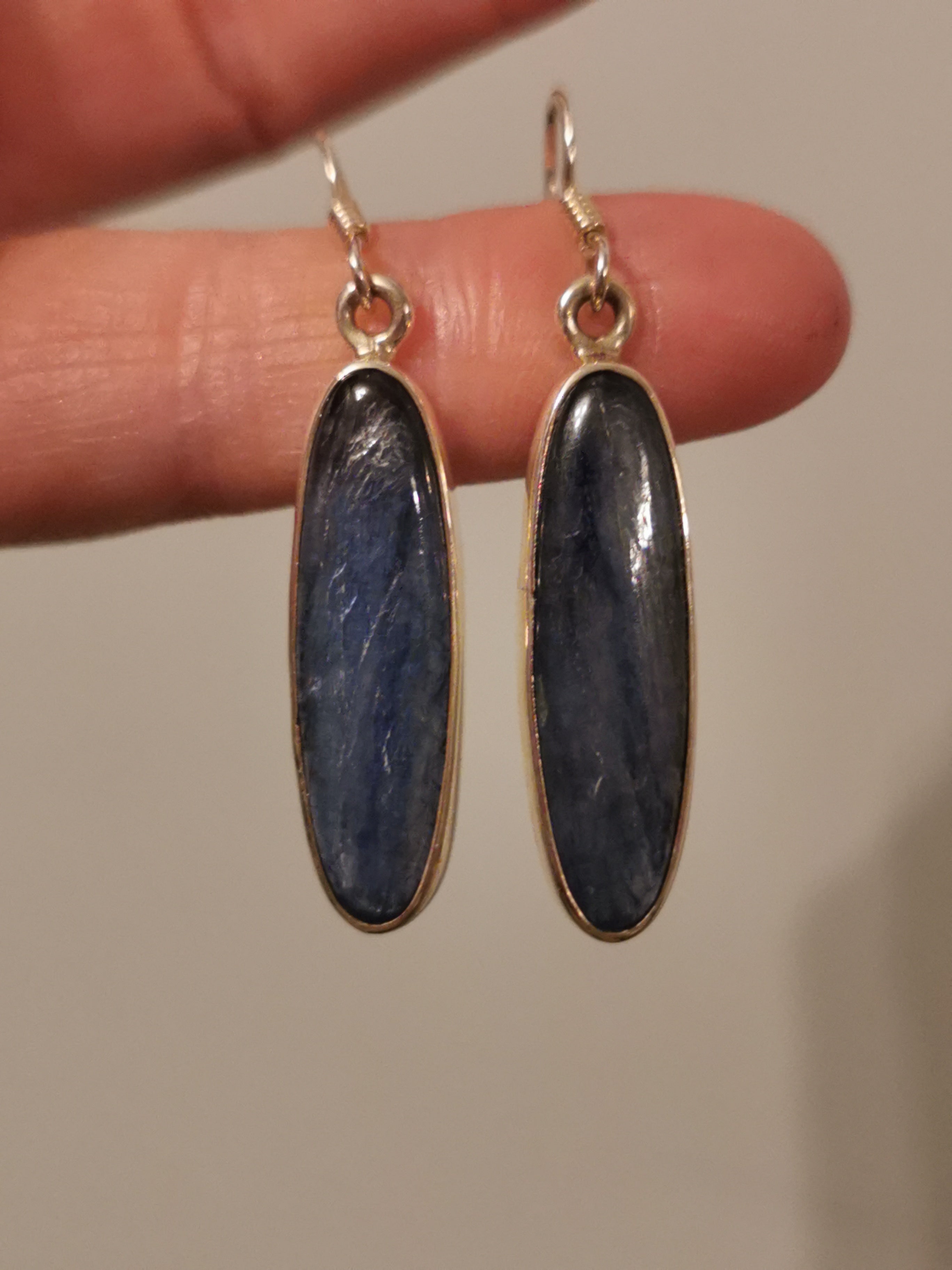 Kyanite Long Thin Oval Drop Earrings