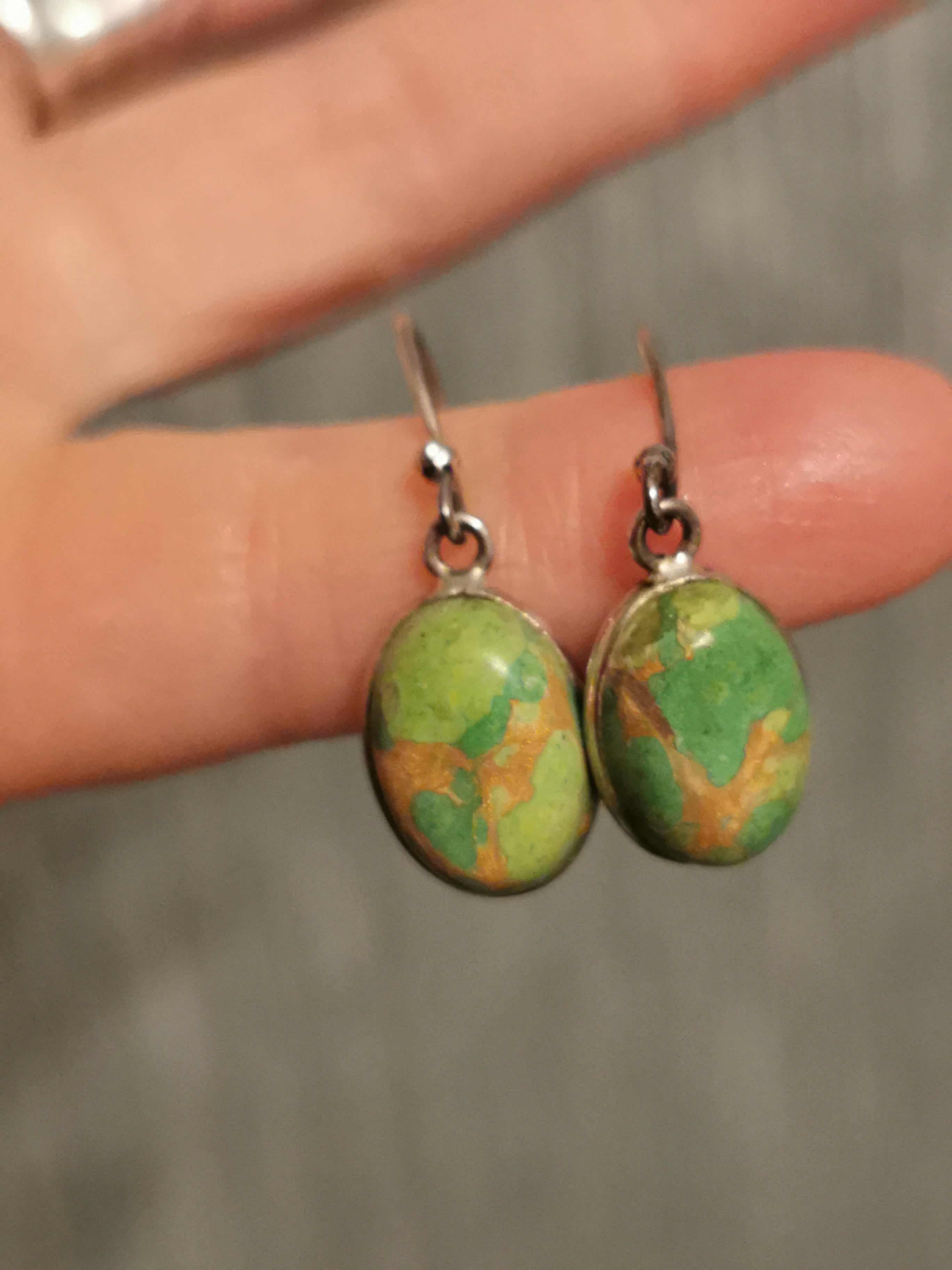 Green Mohaive Turquoise Oval Drop Earrings