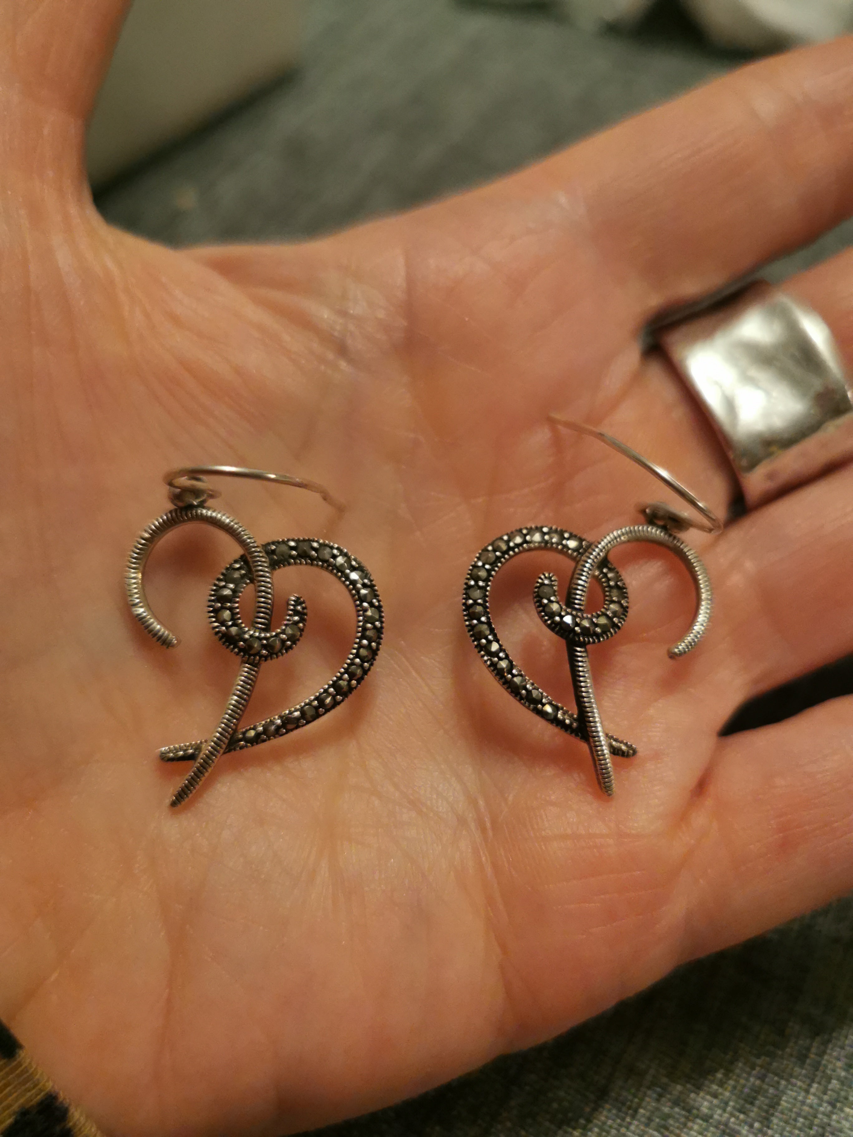 Marcasite Line Heart Shaped Drop Earrings