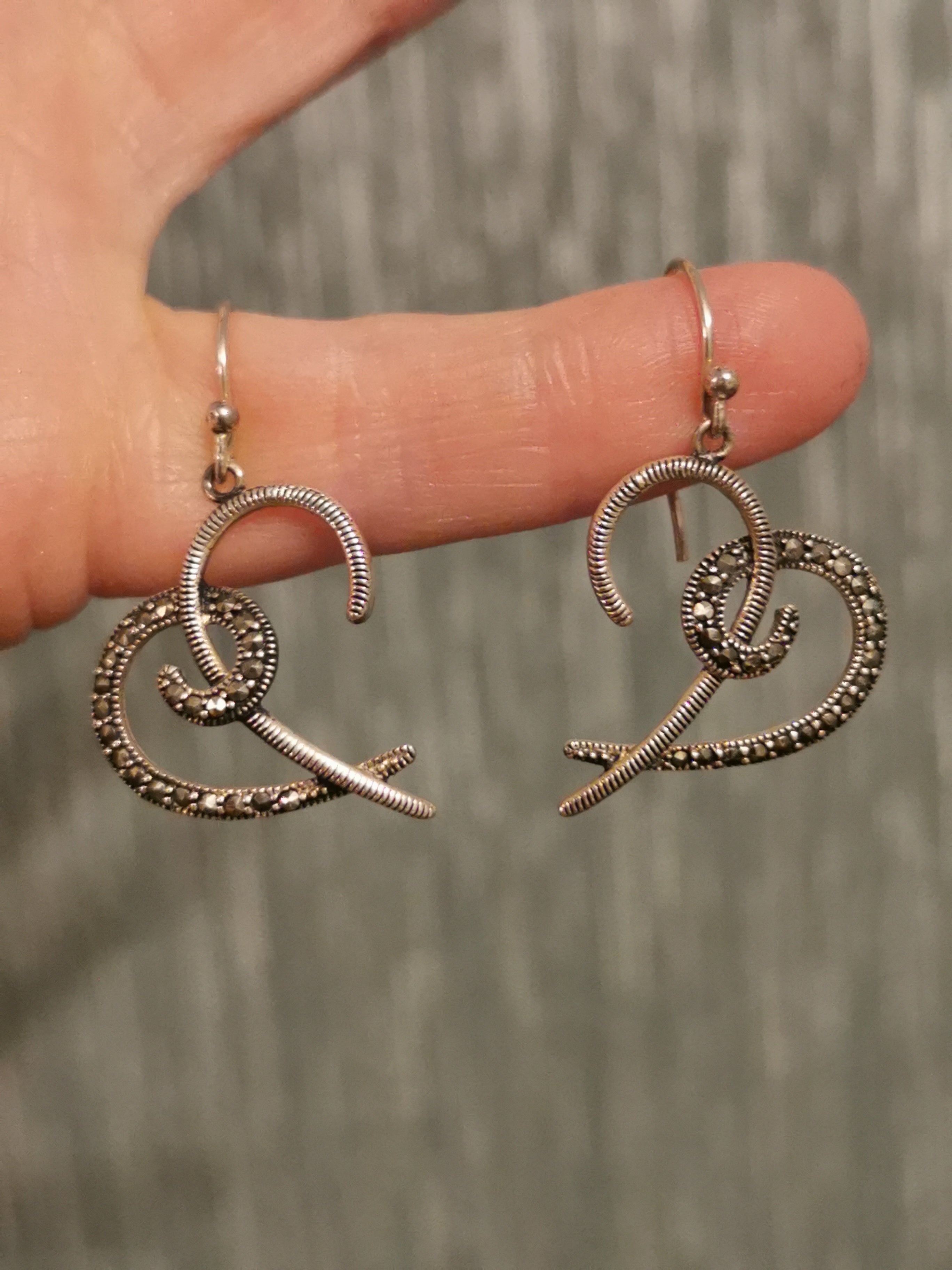 Marcasite Line Heart Shaped Drop Earrings