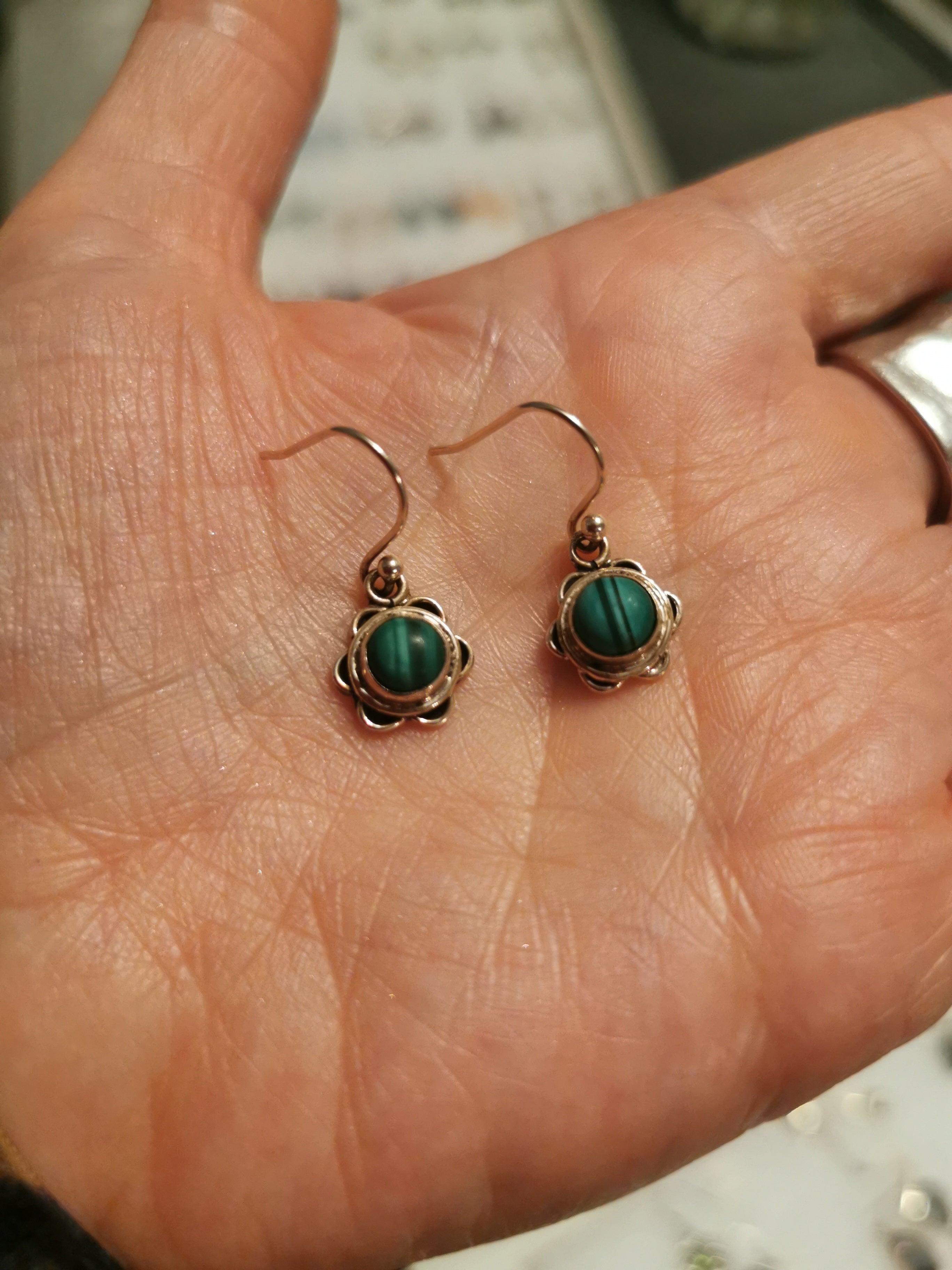 Malachite Flower Drop Earrings