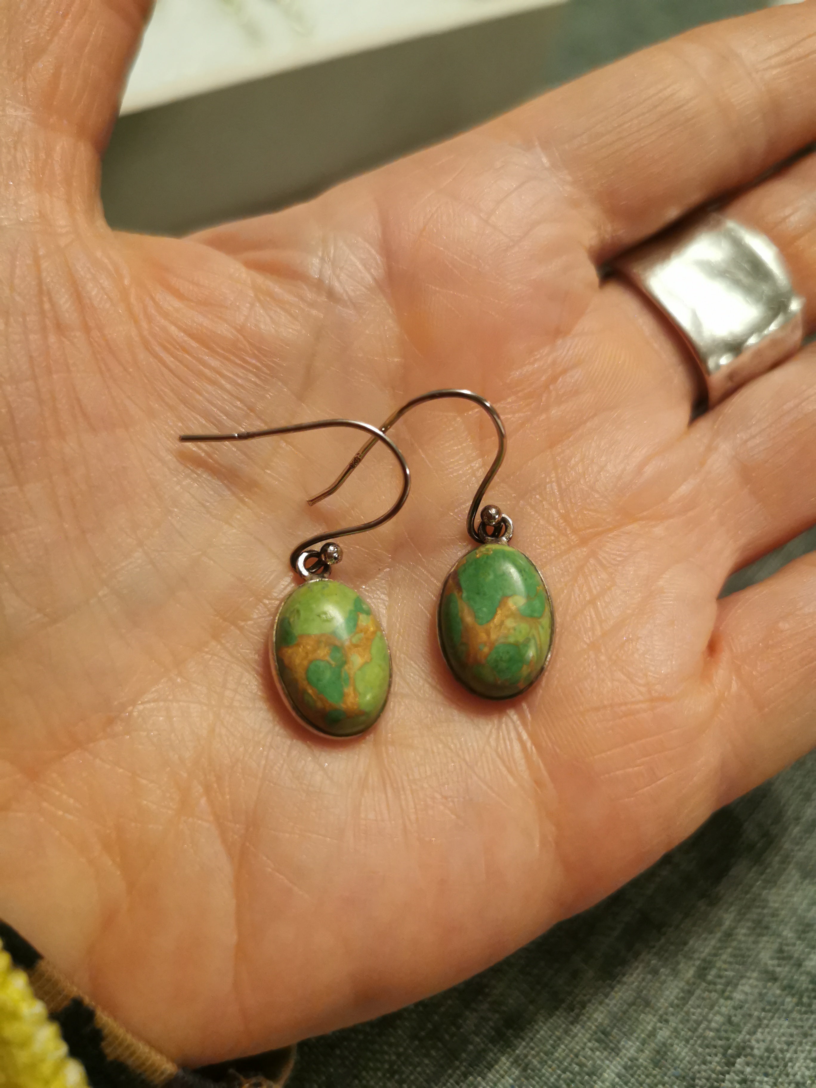 Green Mohaive Turquoise Oval Drop Earrings