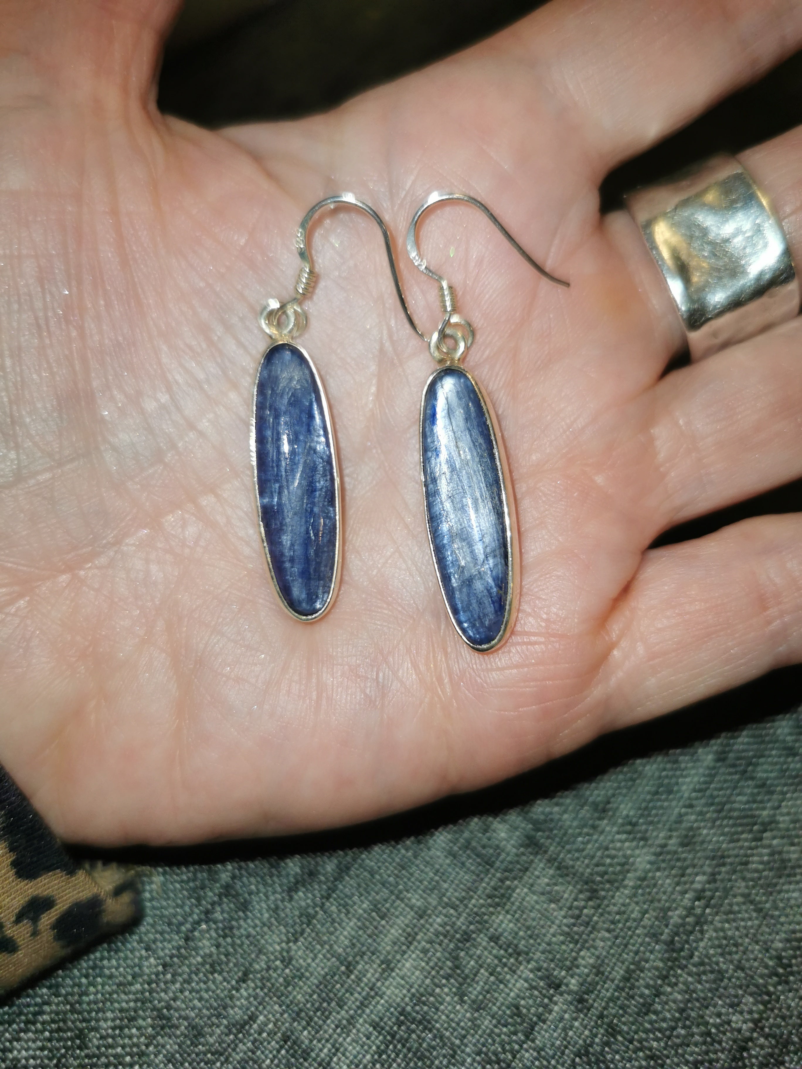 Kyanite Long Thin Oval Drop Earrings