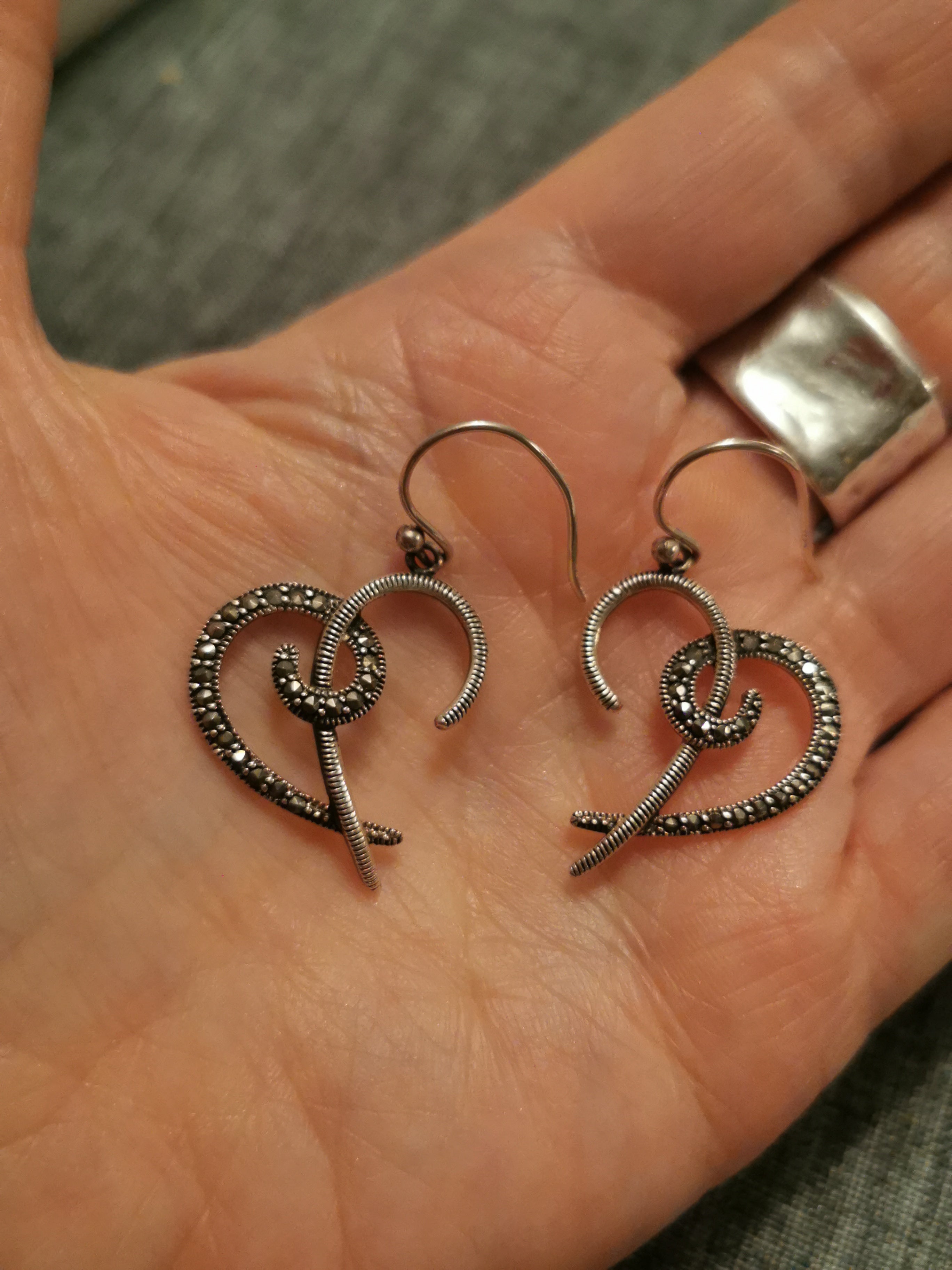 Marcasite Line Heart Shaped Drop Earrings
