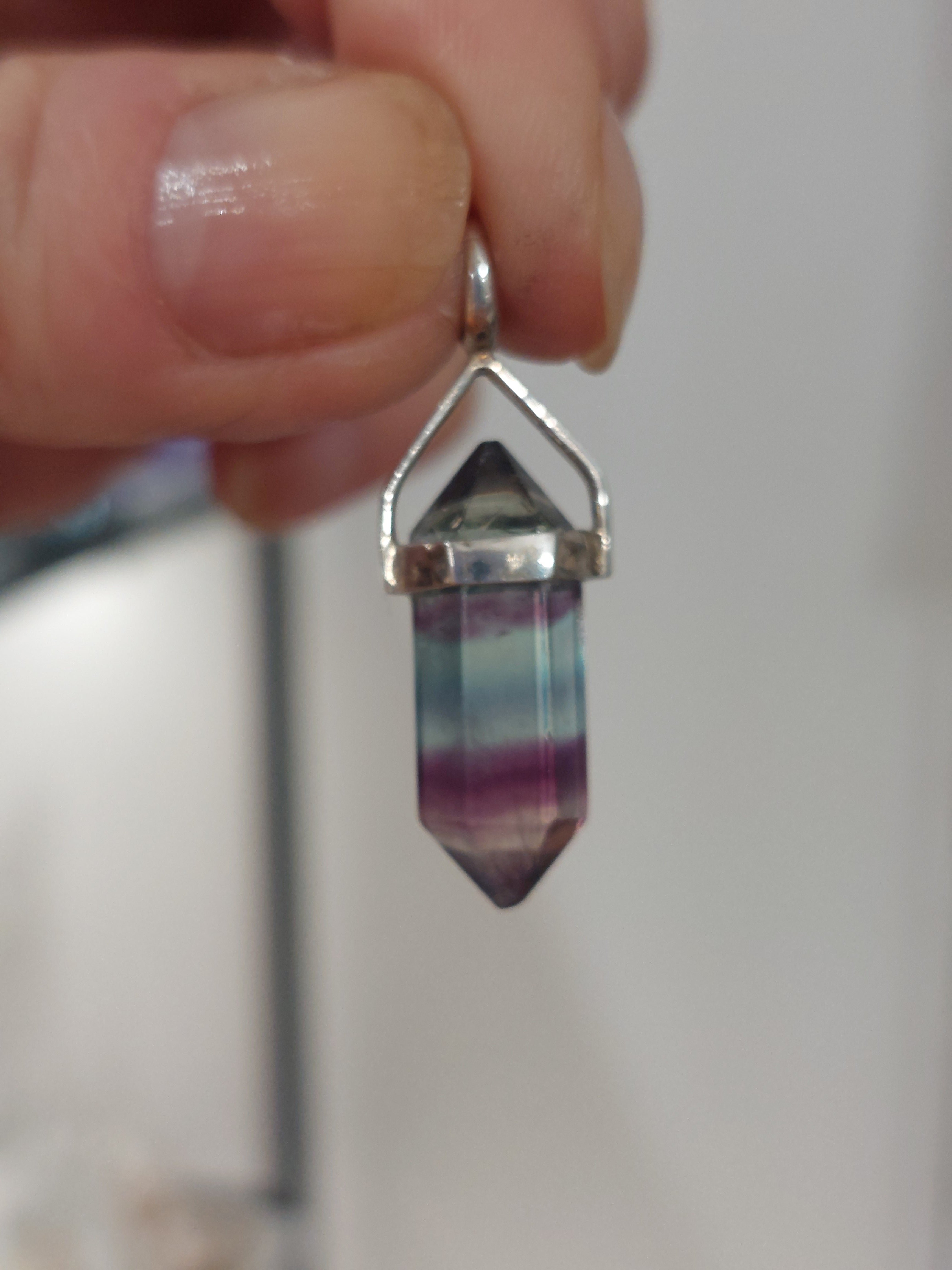 Fluorite Double Terminated Point Pendant - 2cm - 925 Sterling Silver