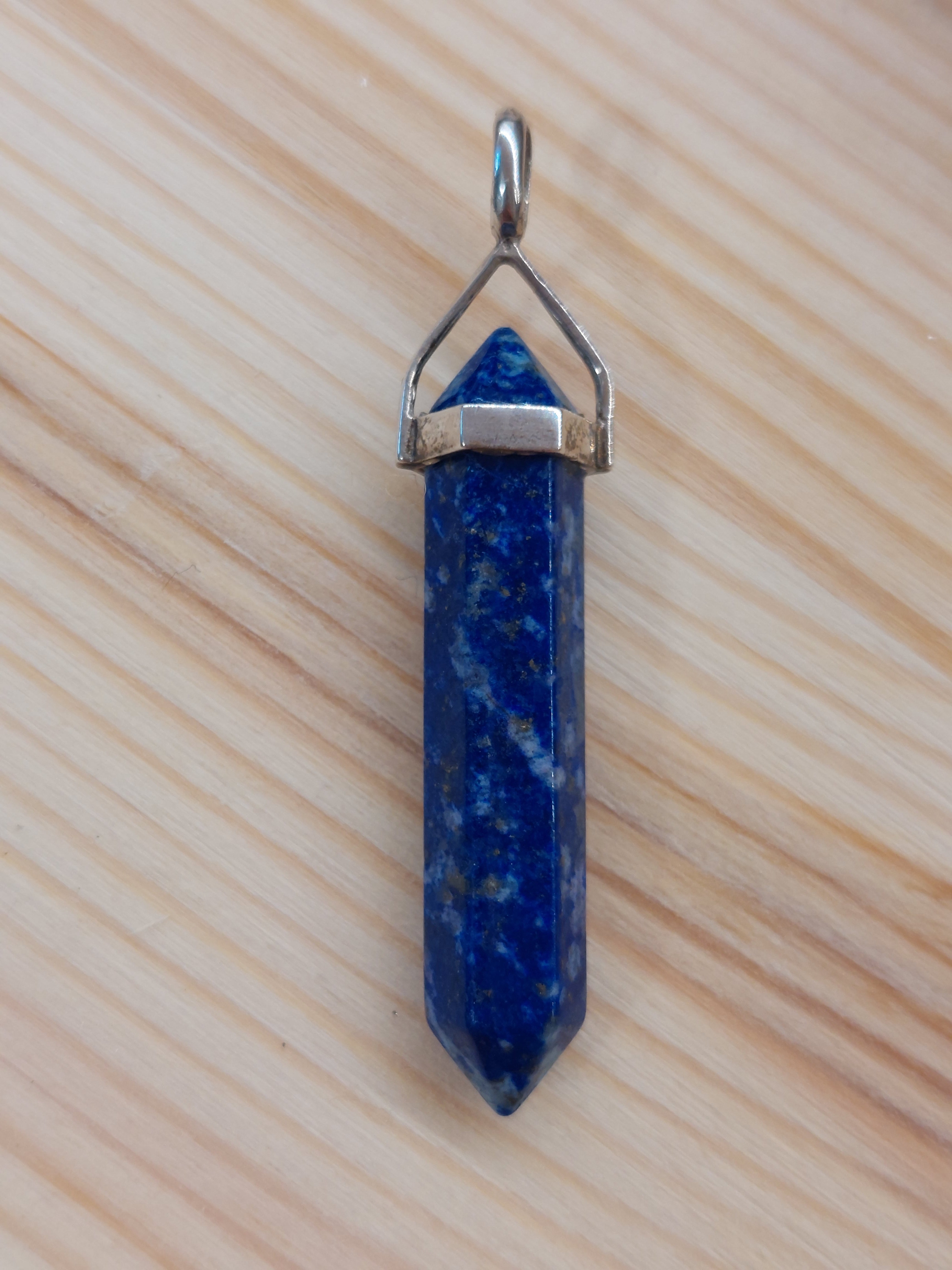 Lapis Lazuli Double Terminated Point Pendant - 3.75cm - 925 Sterling Silver