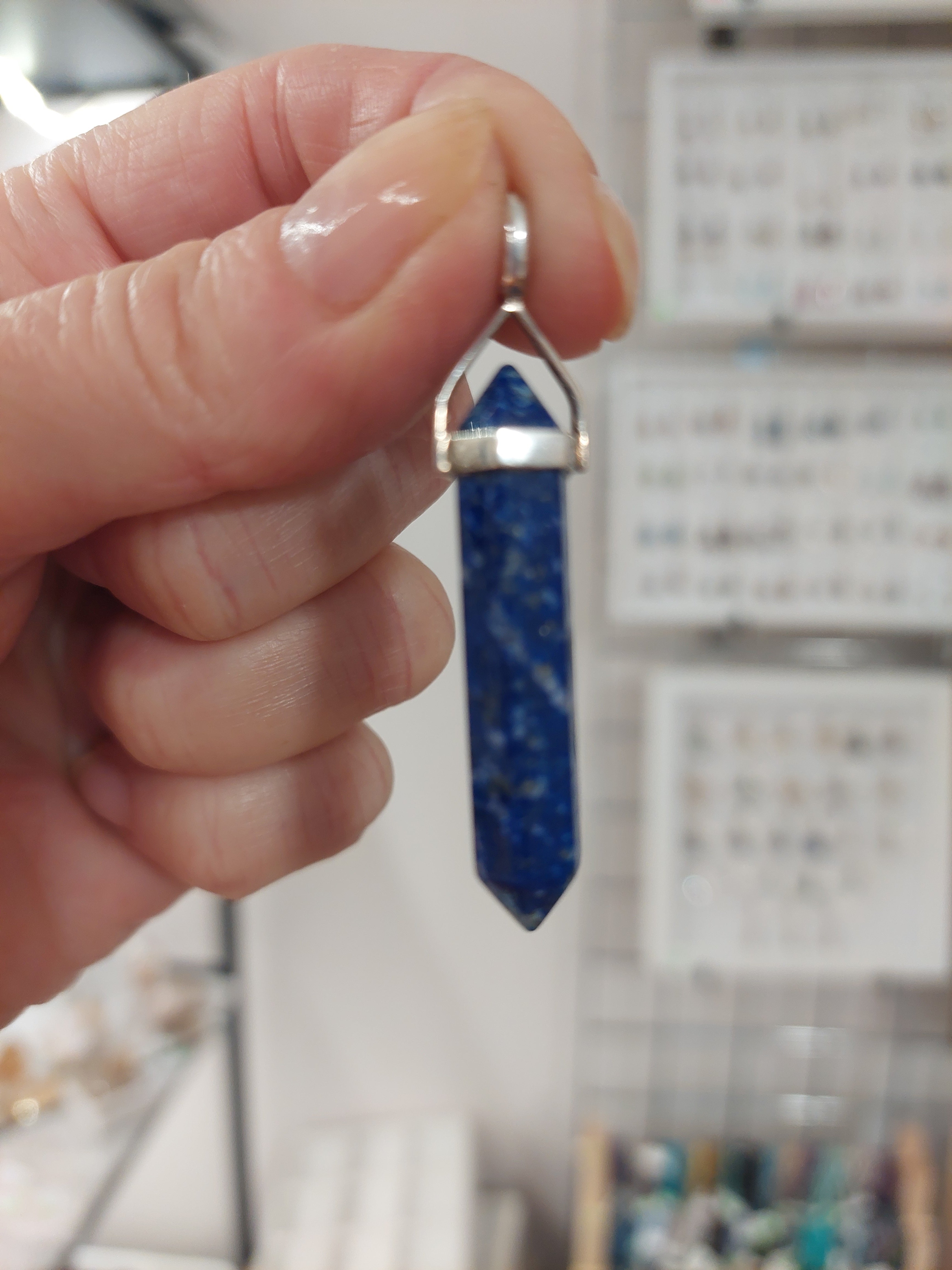 Lapis Lazuli Double Terminated Point Pendant - 3.75cm - 925 Sterling Silver
