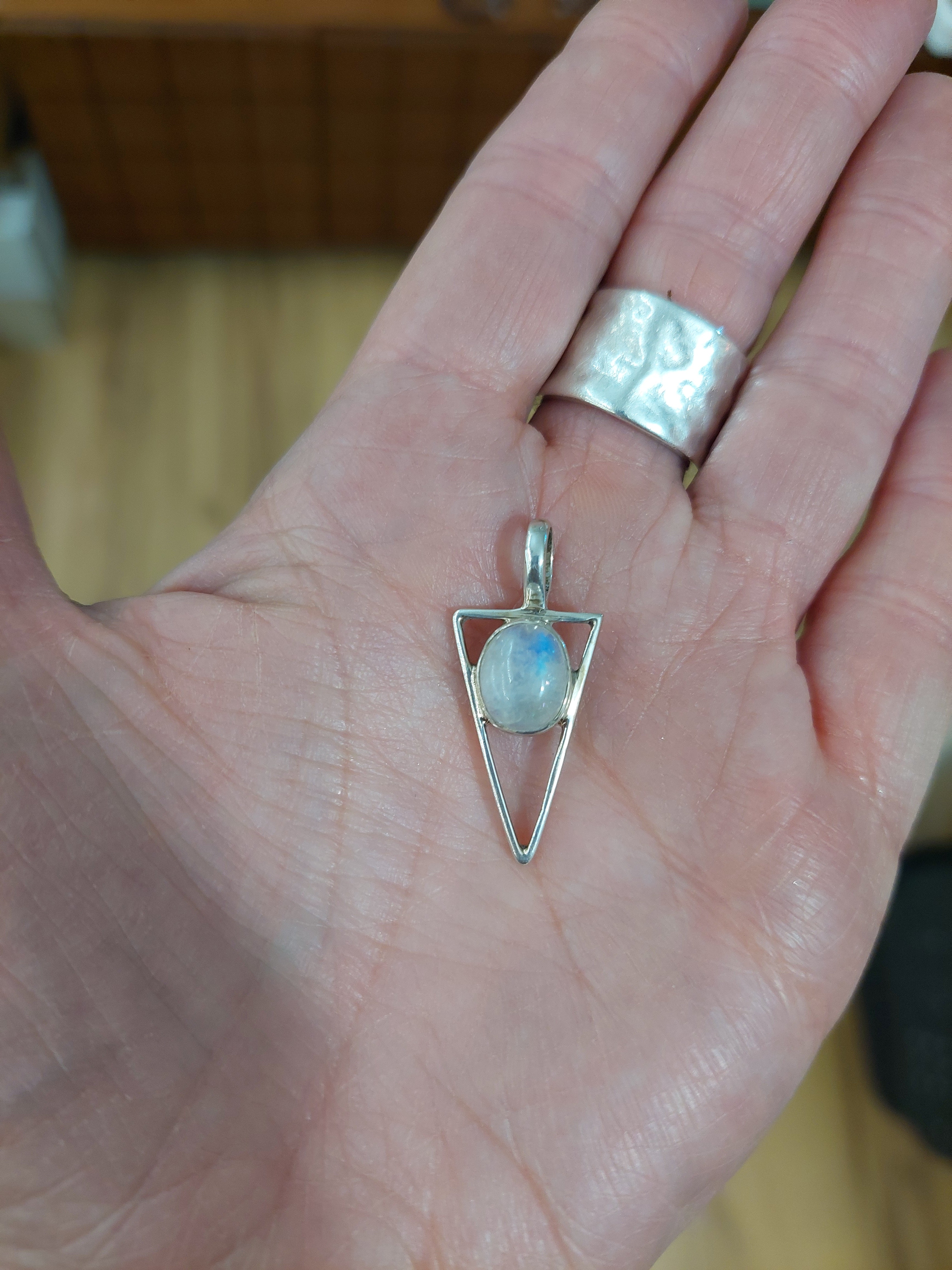 Moonstone Triangle Pendant - 925 Sterling Silver