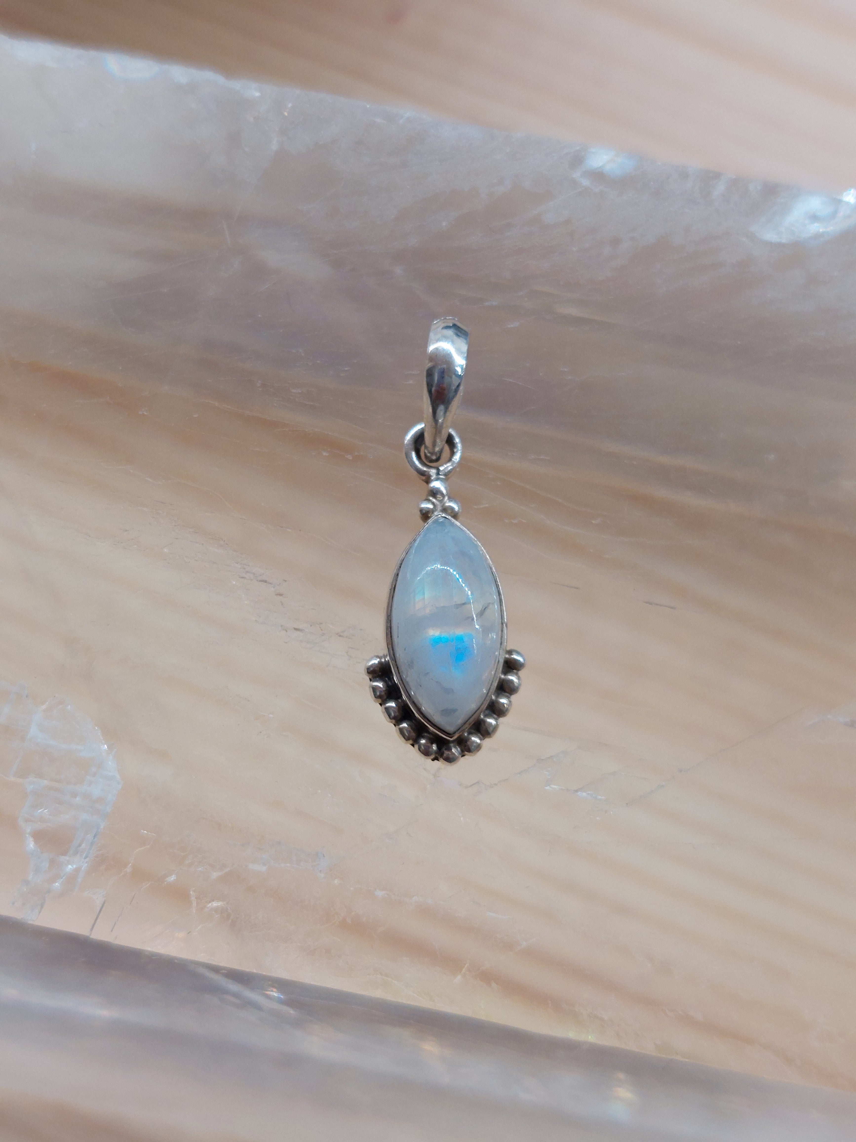 Rainbow Moonstone Marquise Pendant - 925 Sterling Silver