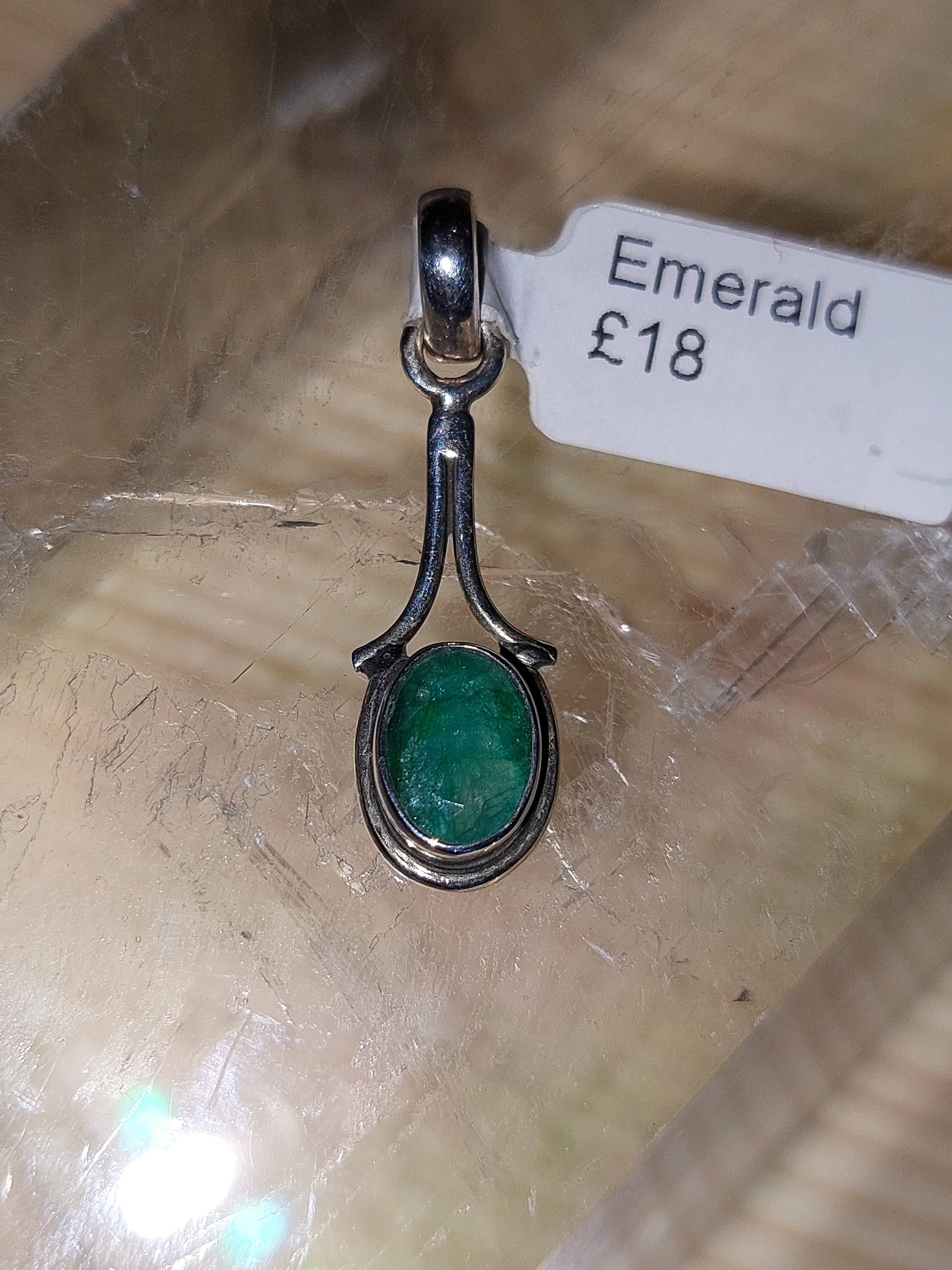 Emerald Faceted Oval Stone Pendant - 925 Sterling Silver