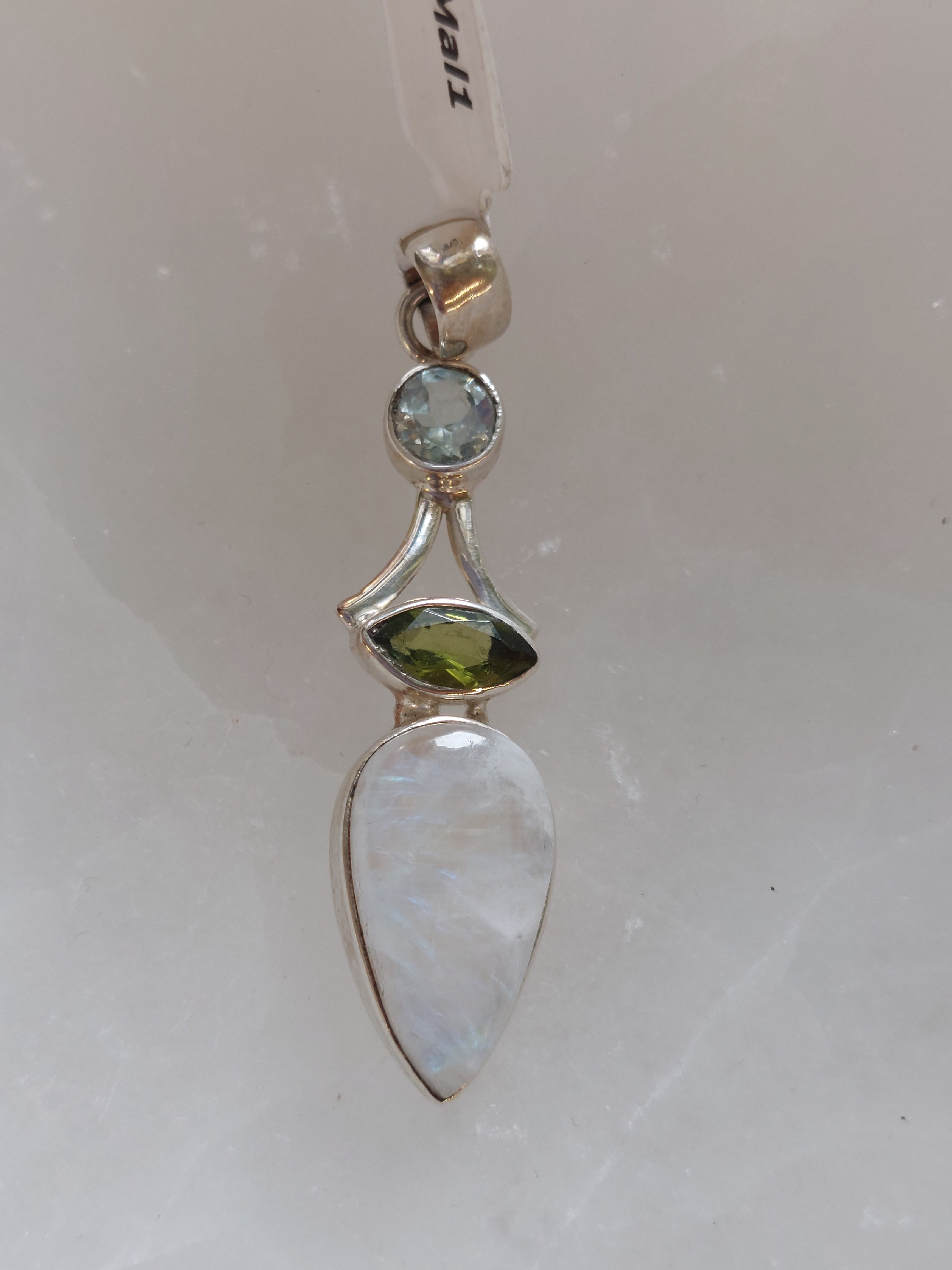 Aquamarine, Peridot and Moonstone Pendant - 925 Sterling Silver