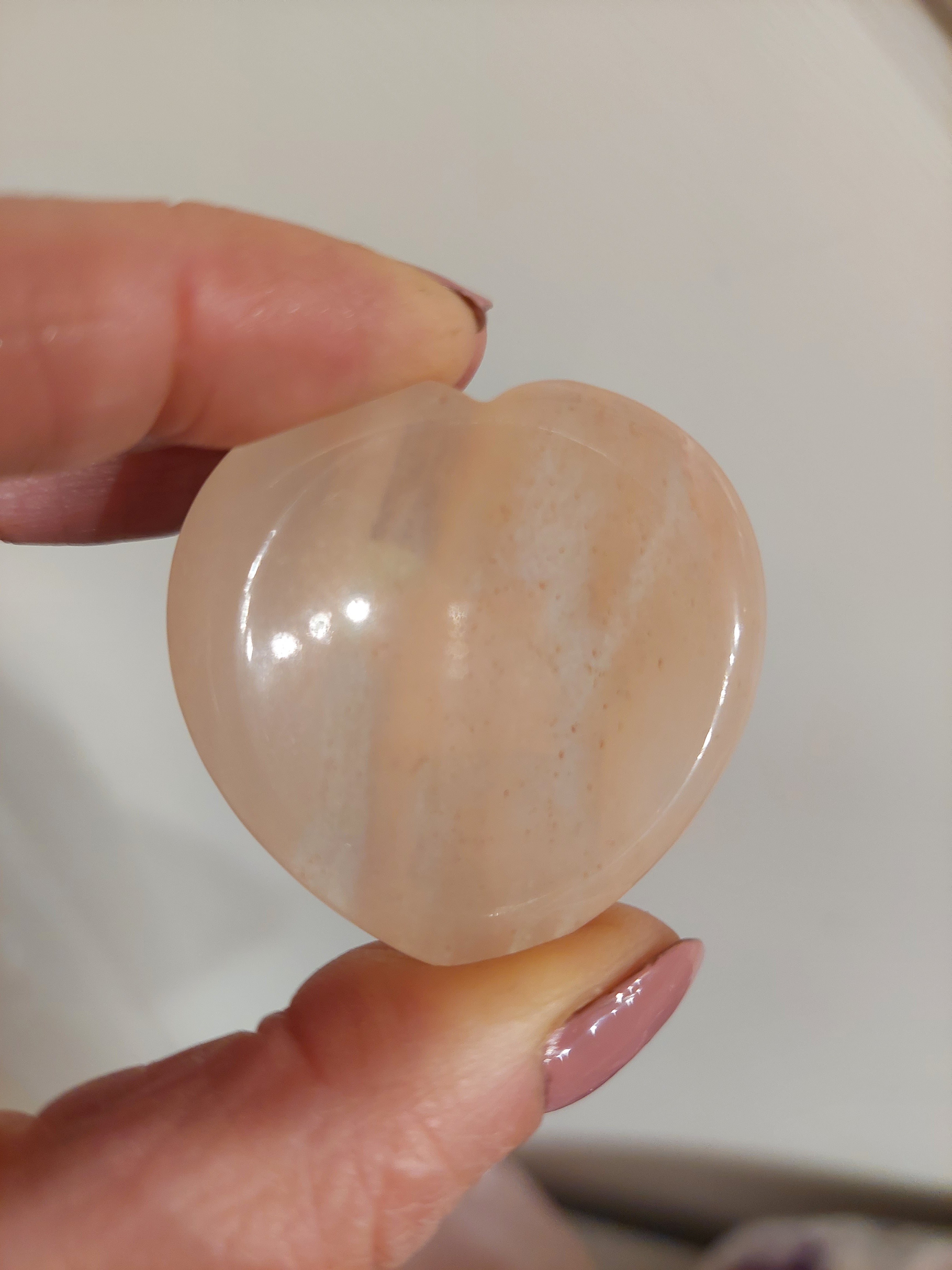 Peach Moonstone Heart Shaped Thumb Stone