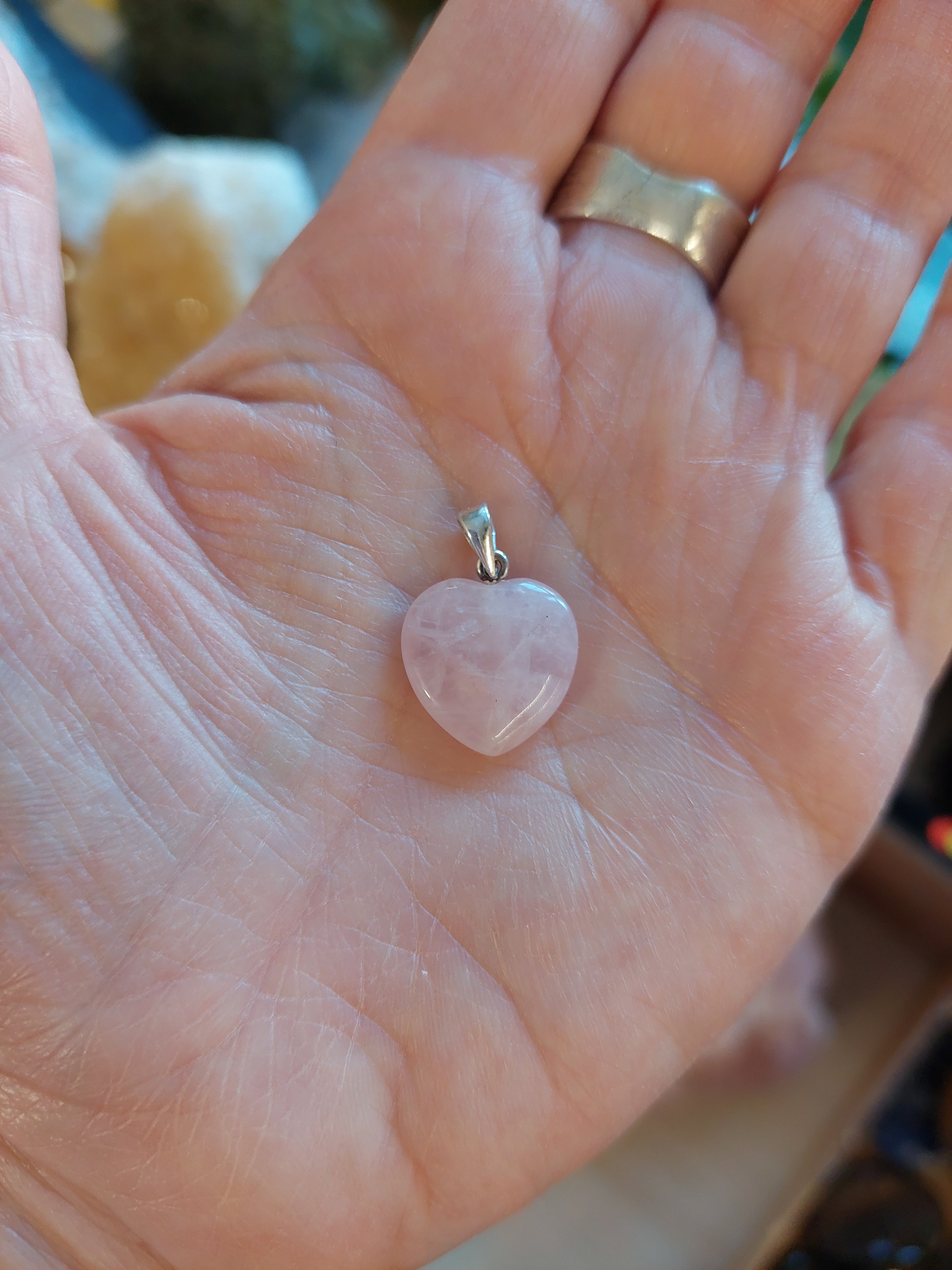 Rose Quartz Heart Pendant with Sterling Silver Bail