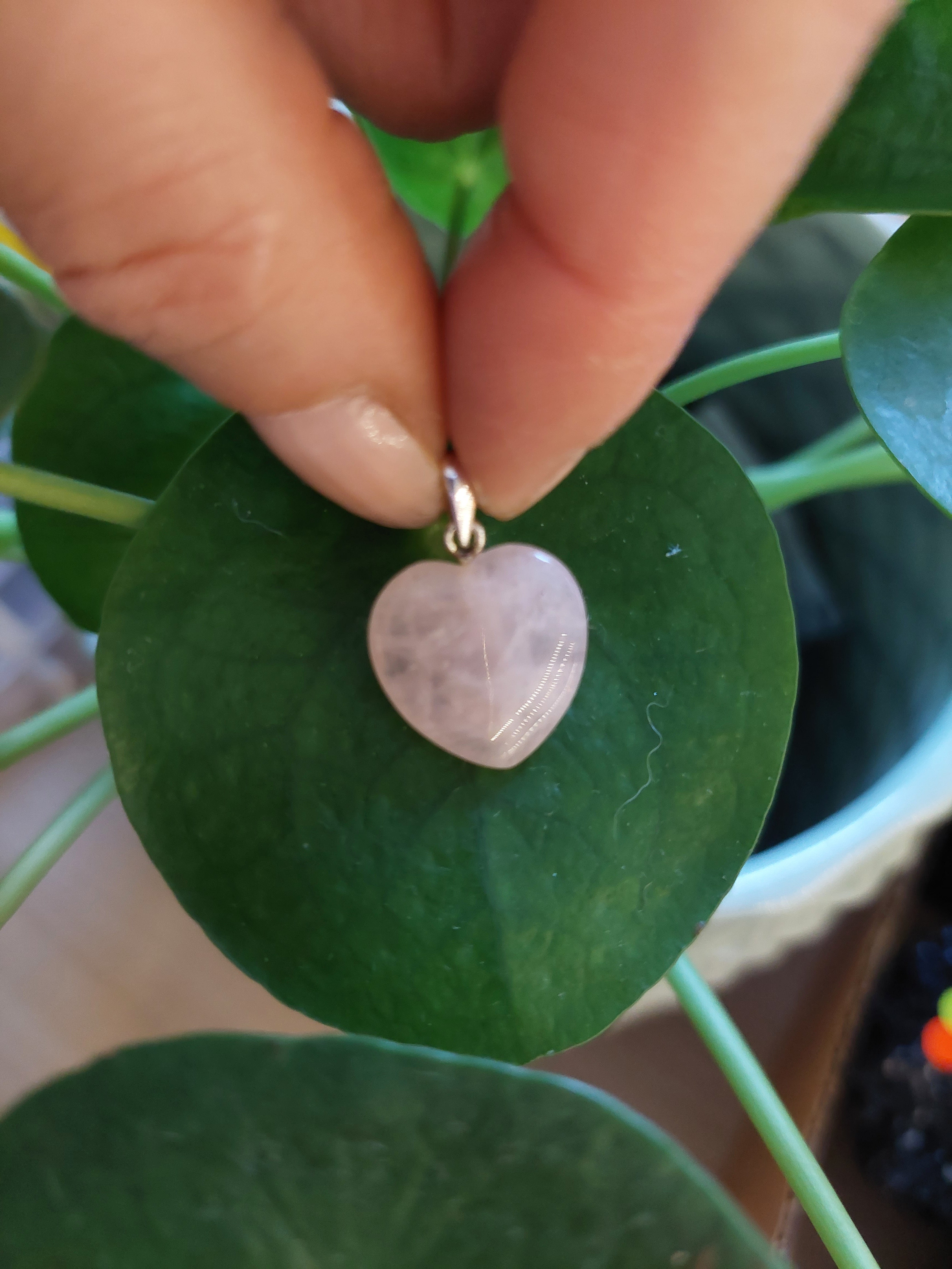Rose Quartz Heart Pendant with Sterling Silver Bail